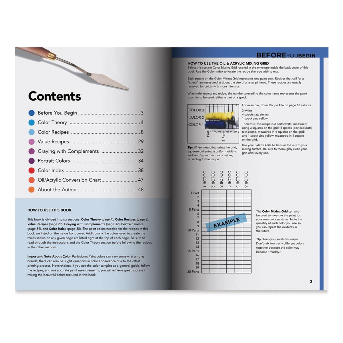 Color Mixing Recipes for Oil & Acrylic (Contents page)