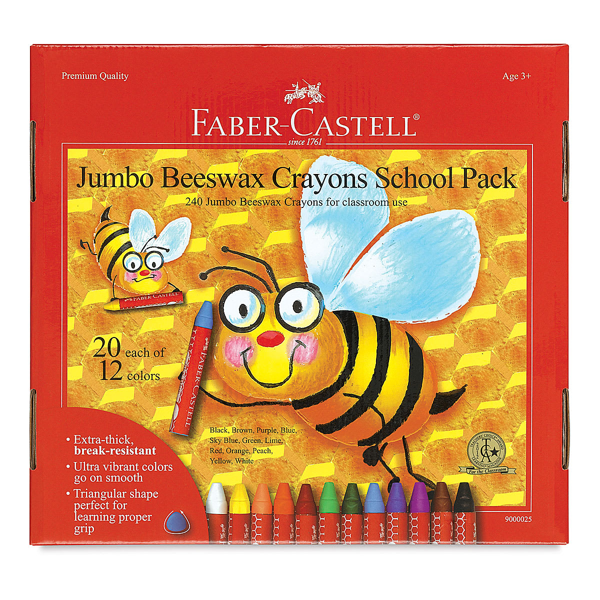 Faber-Castell Jumbo Beeswax Crayon Sets - Front of package of Class pack of 240
