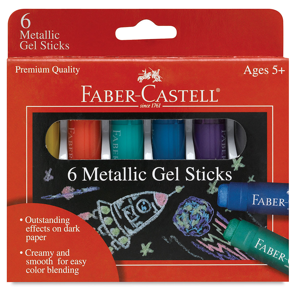 Faber-Castell Gel Sticks - Set of 6, Metallic Colors, front of the packaging