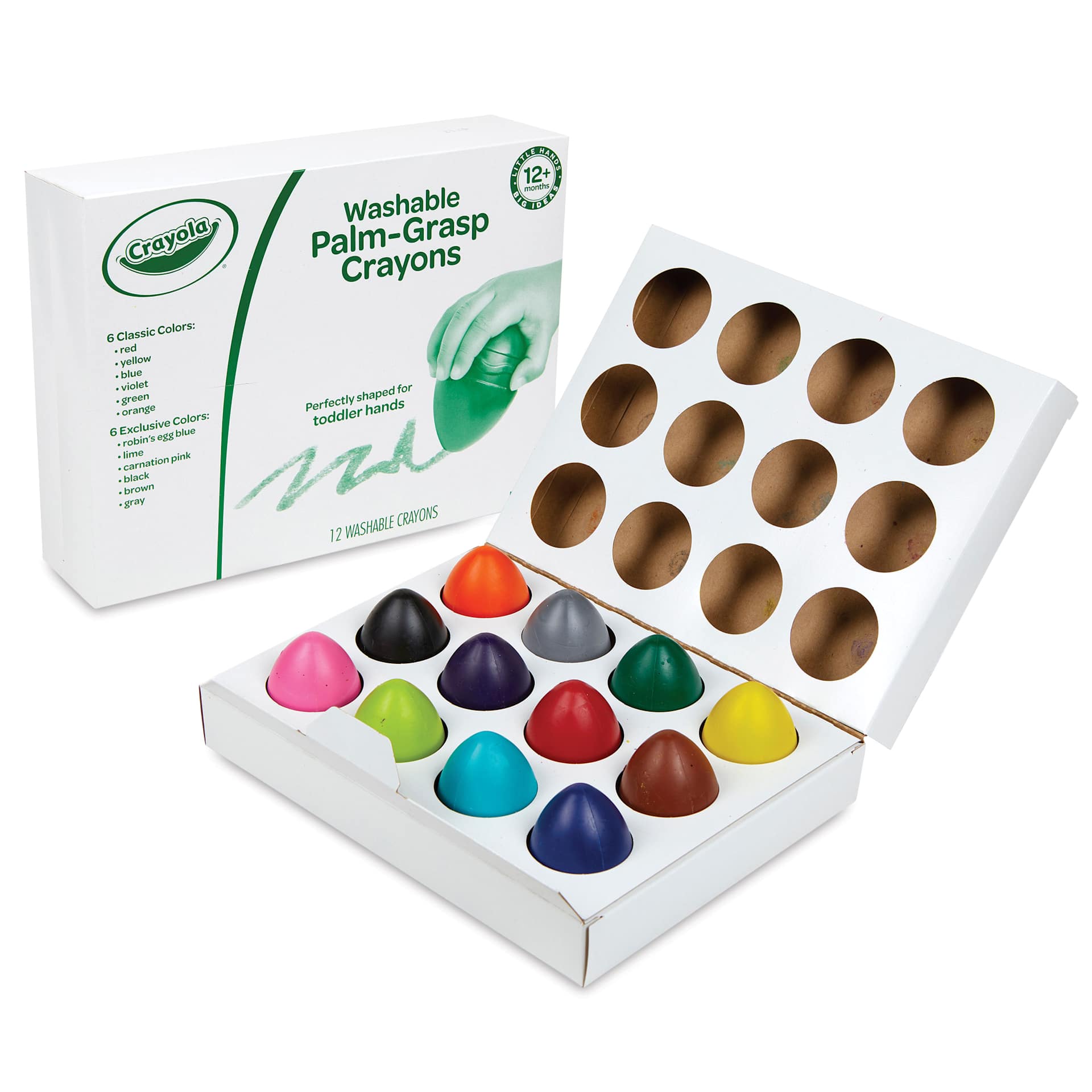 Crayola Young Kids Palm-Grasp Crayons - Set of 12, inside of the packaging