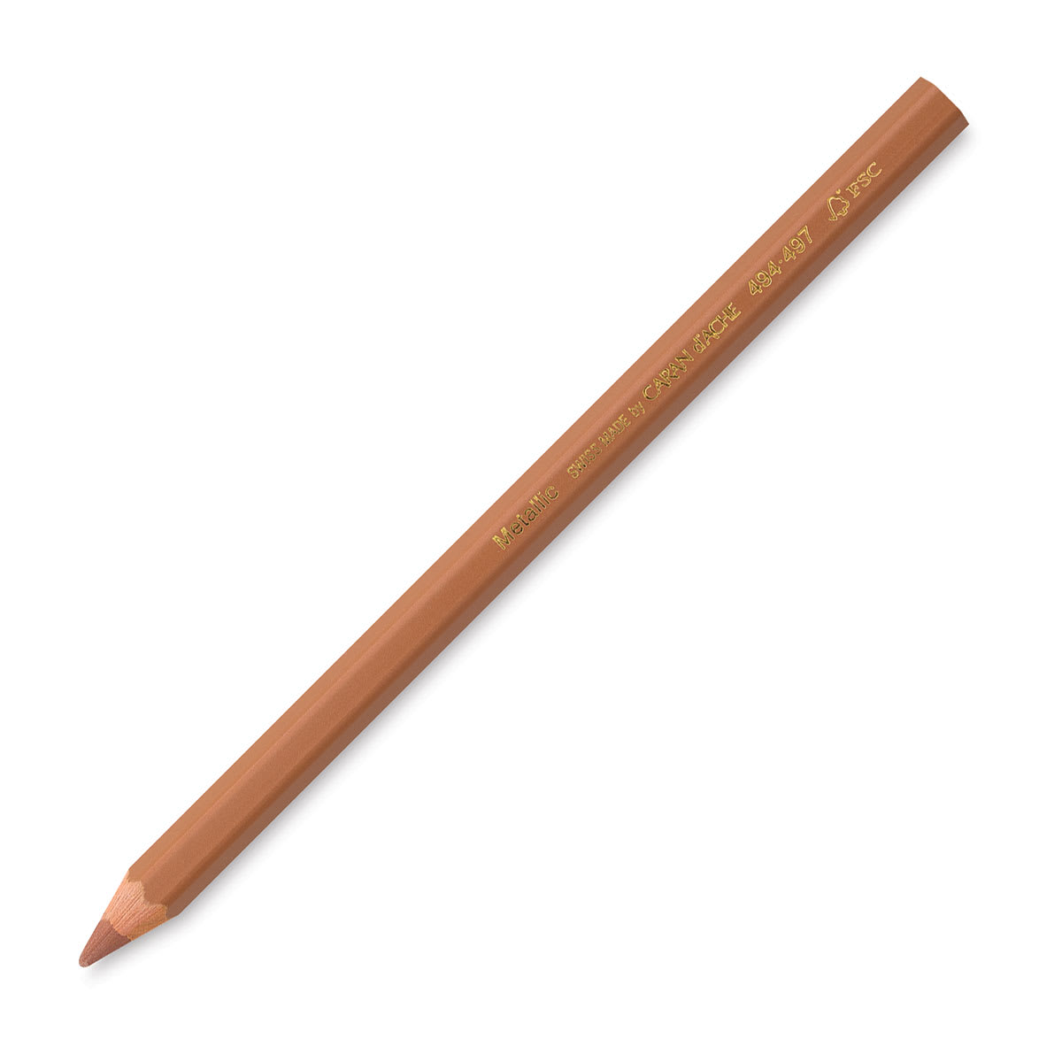 Caran D 'Ache Colorblock Maxi Metallic Pencils - Angled view of Bronze pencil
