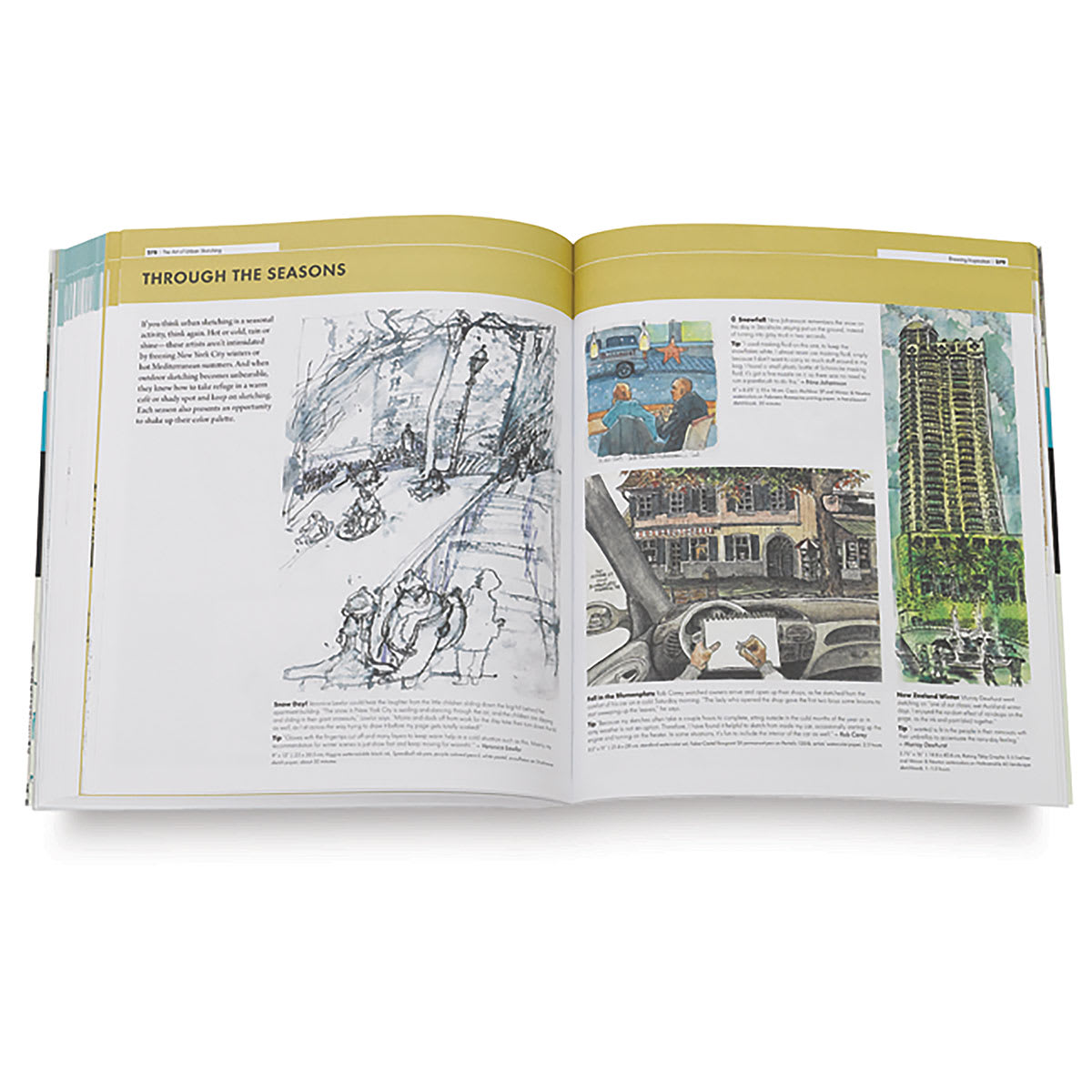 The Art of Urban Sketching - two page spread, Through the Seasons