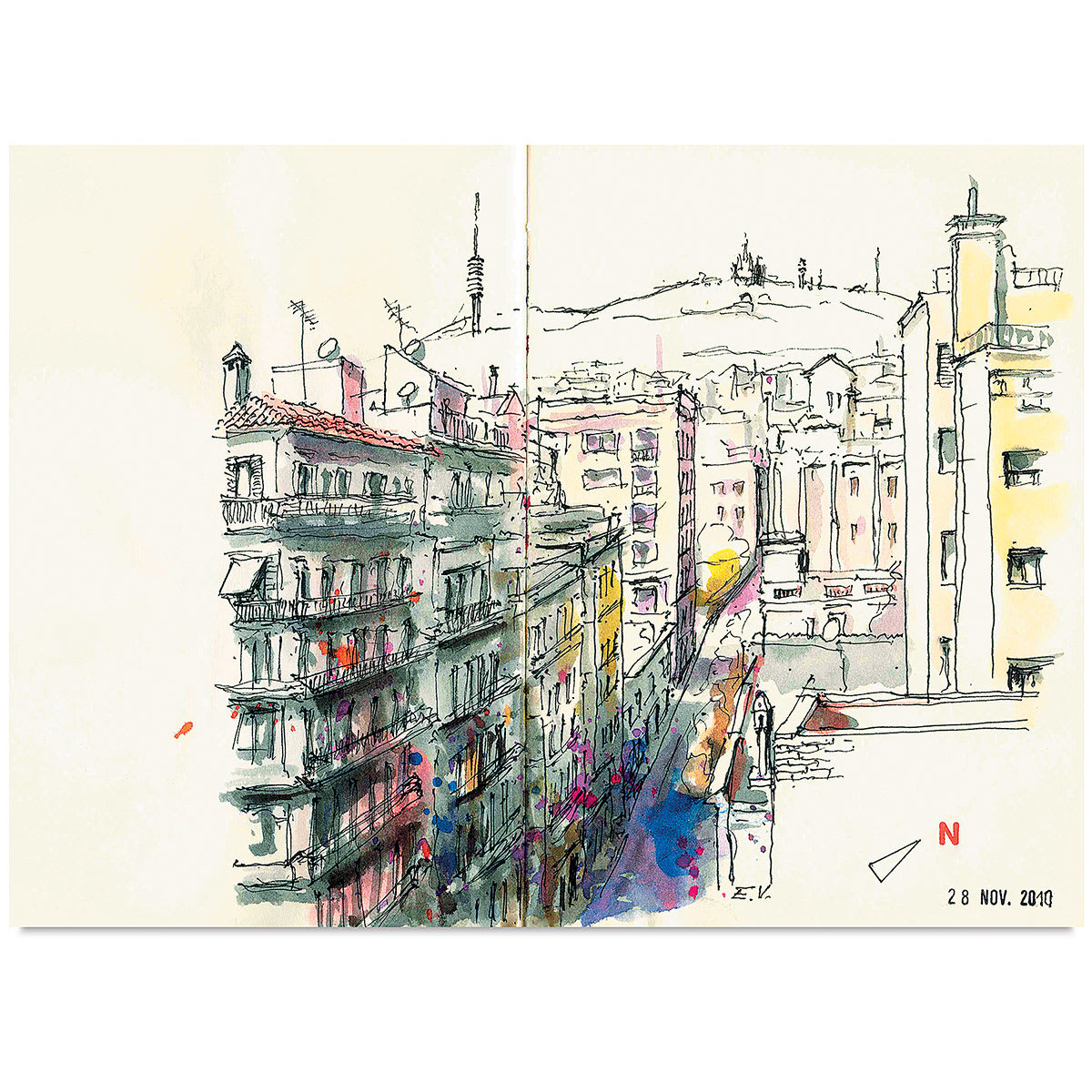 The Art of Urban Sketching - finished artwork example, residential area