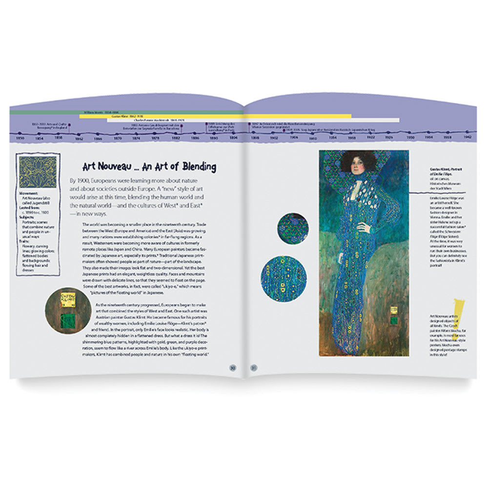 13 Art Movements Children Should Know - Spread discussing Art Nouveau period
