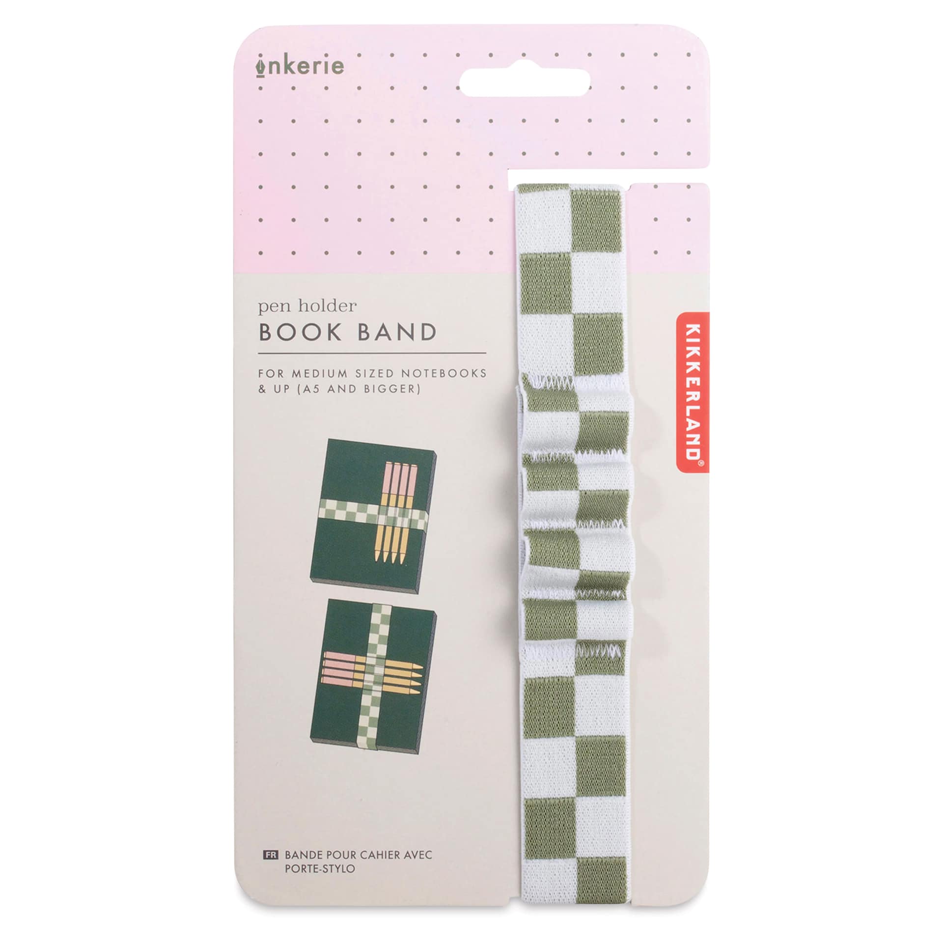 Kikkerland Inkerie Pen Holder Book Band - Green, packaging