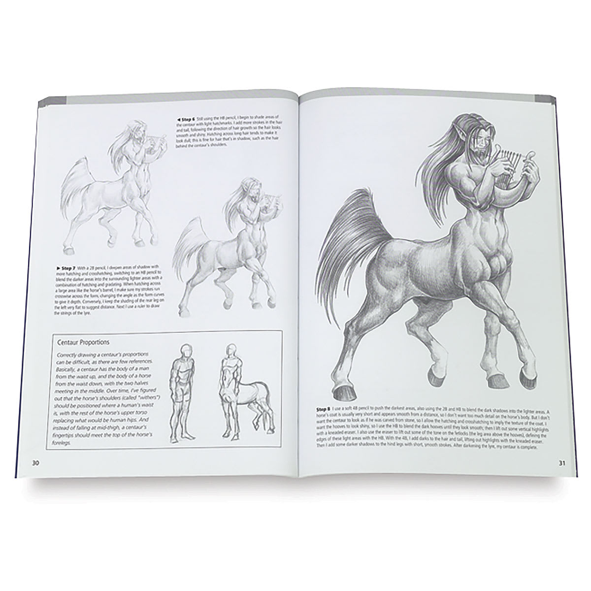 Drawing Made Easy: Dragons and Fantasy - Inside spread showing steps to draw Centaurs