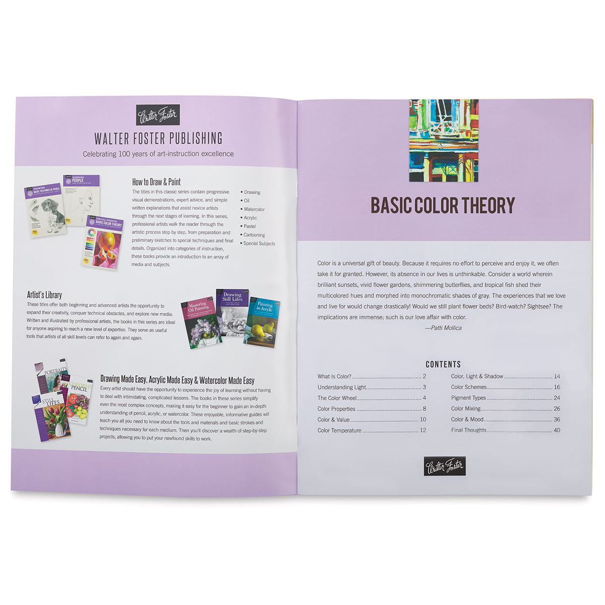 Basic Color Theory - Inside spread showing Table of Contents

