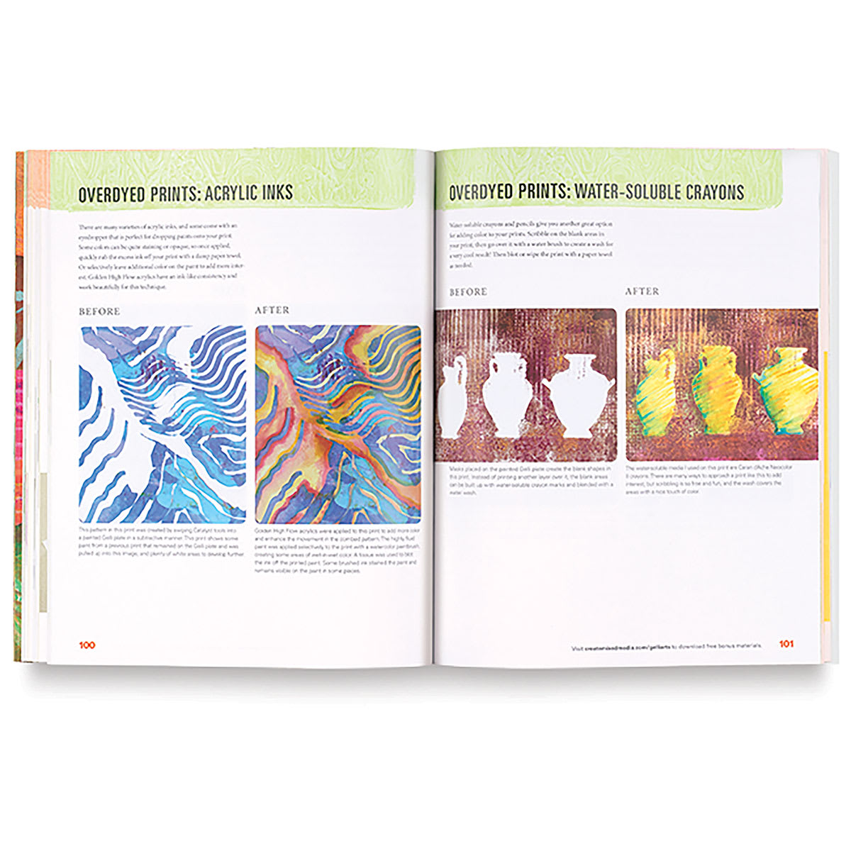 Gelli Plate Printing - Inside spread showing Overdyed Prints
