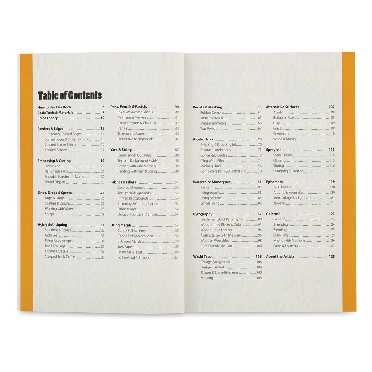 101 More Mixed Media Techniques - Inside spread of Table of Contents
