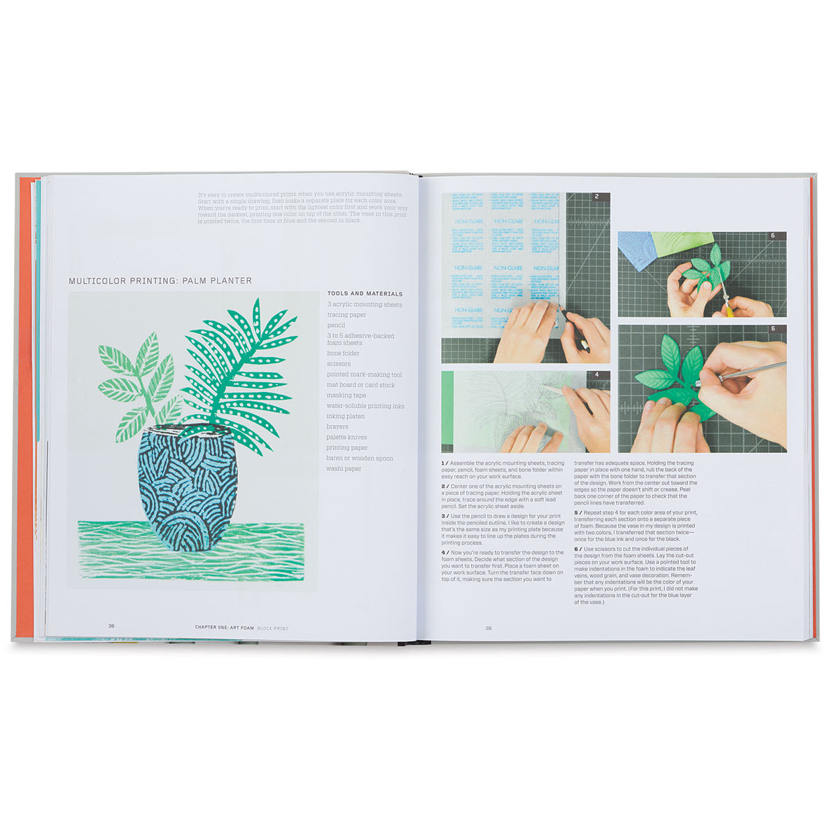 Block Print Book - Inside spread from Chapter One: Art Foam