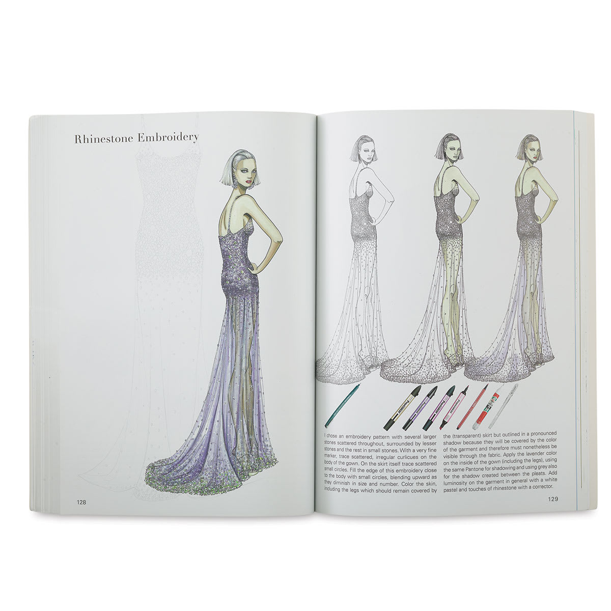 Fashion Illustration & Design - Spread on drawing rhinestones on fashions
