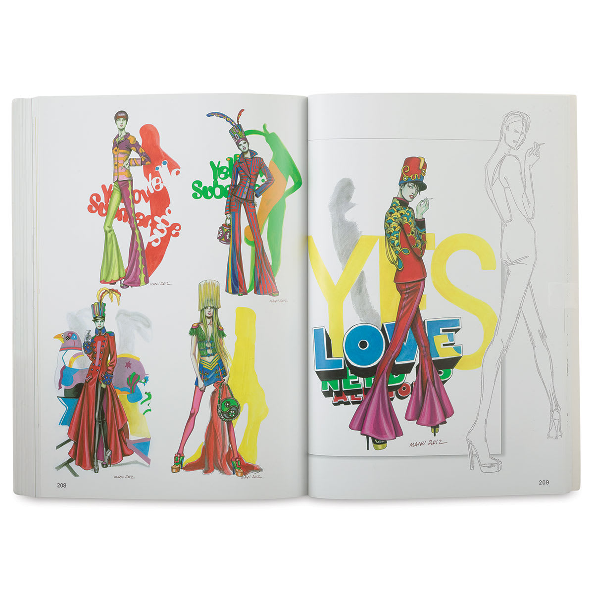 Fashion Illustration & Design - Spread of finished colorful fashions
