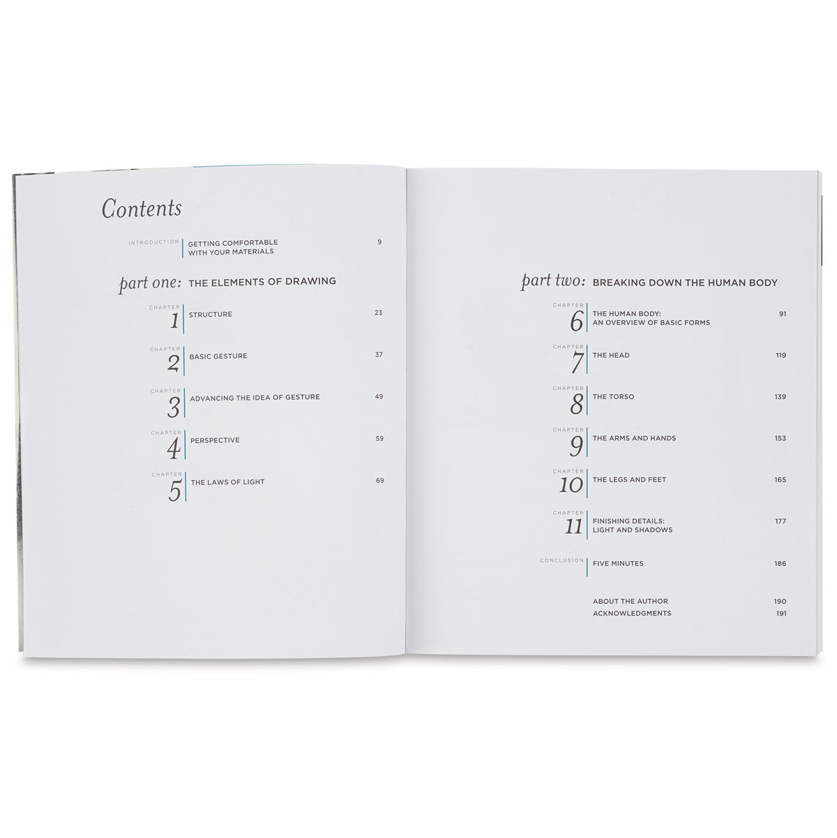 Figure Drawing for Artists: Making Every Mark Count - Spread of Table of Contents
