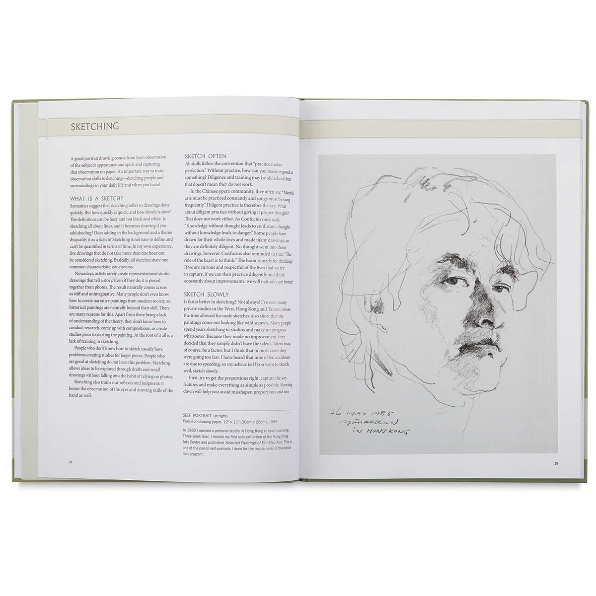 Lessons in Masterful Portrait Drawing - Inside spread showing partially drawn face
