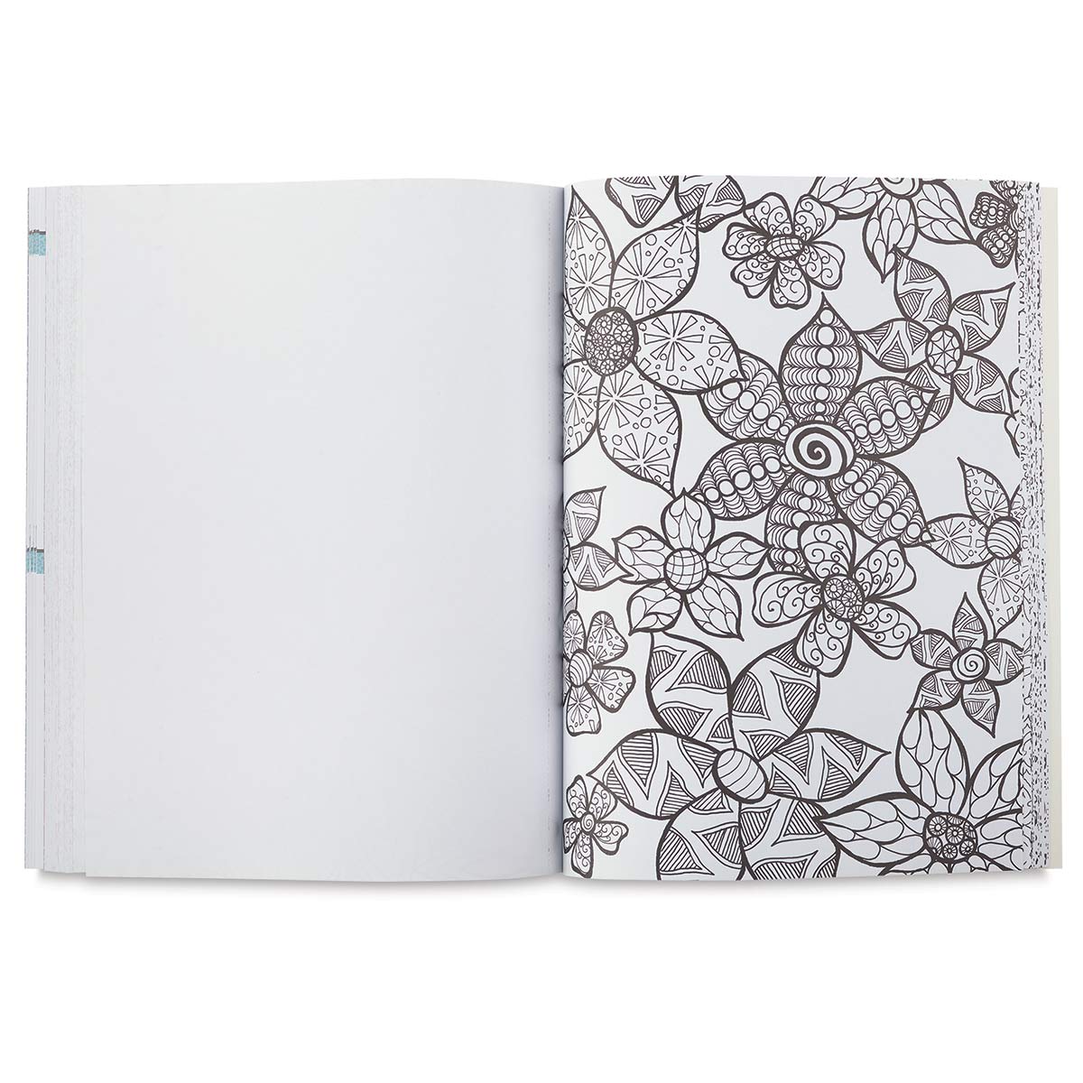 The Coloring Book of Tangle Patterns - Spread of Coloring pages of patterned Daisy like flowers