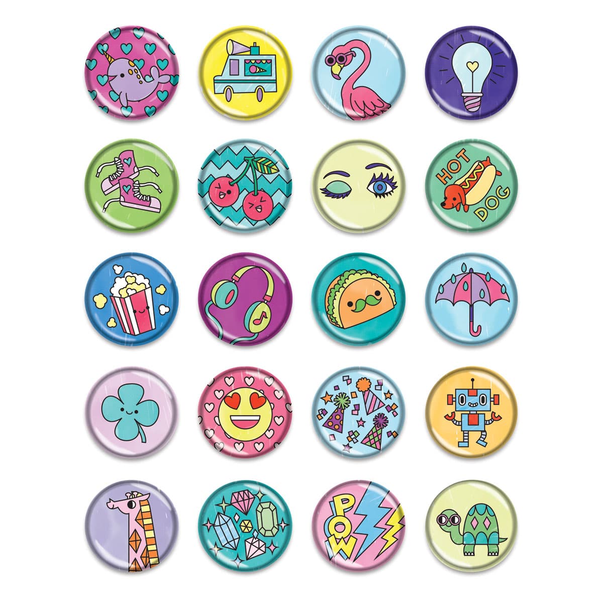 Klutz Make Your Own Puffy Stickers - A second selection of 20 finished puffy stickers in 5 rows