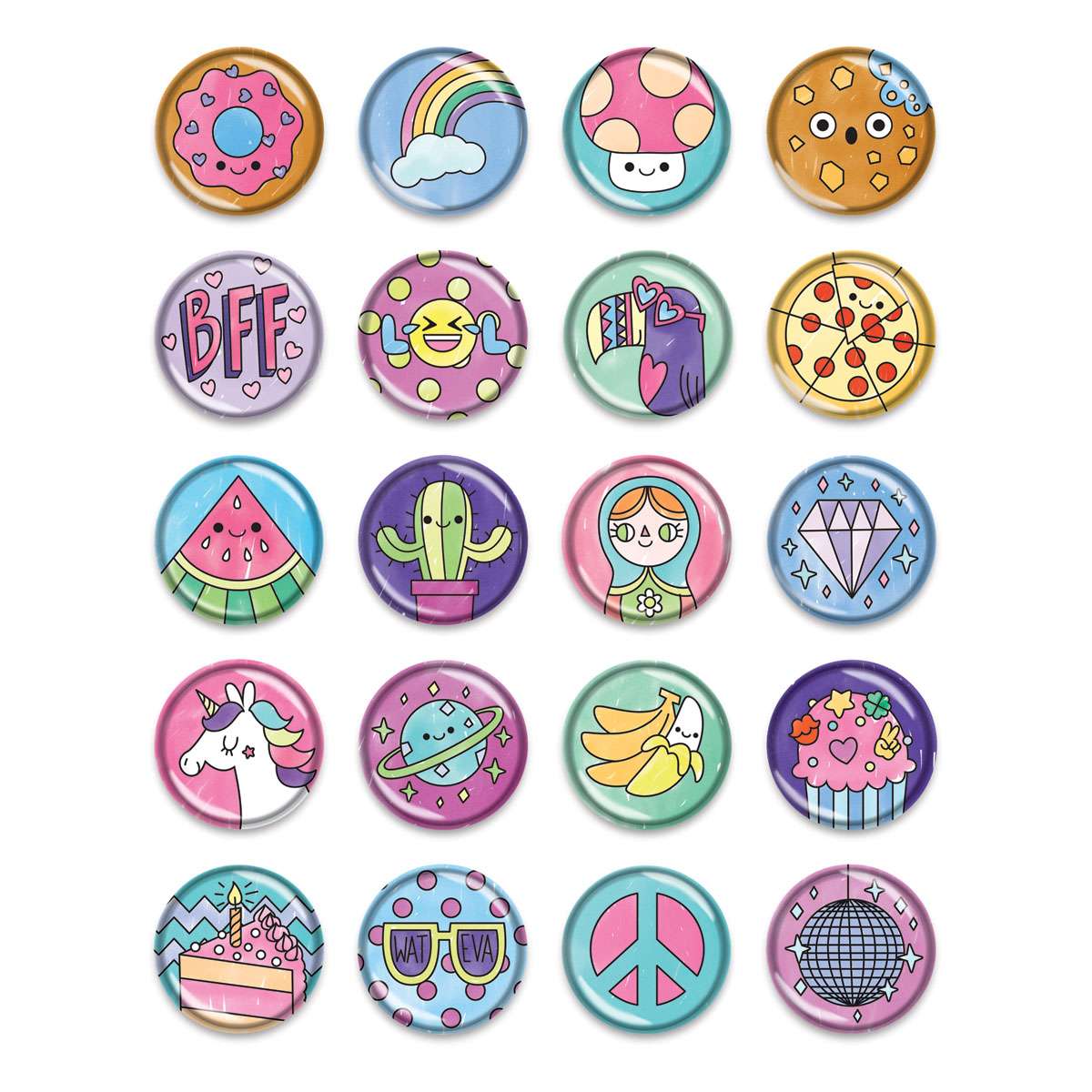 Klutz Make Your Own Puffy Stickers - A third selection of 20 finished puffy stickers in 5 rows