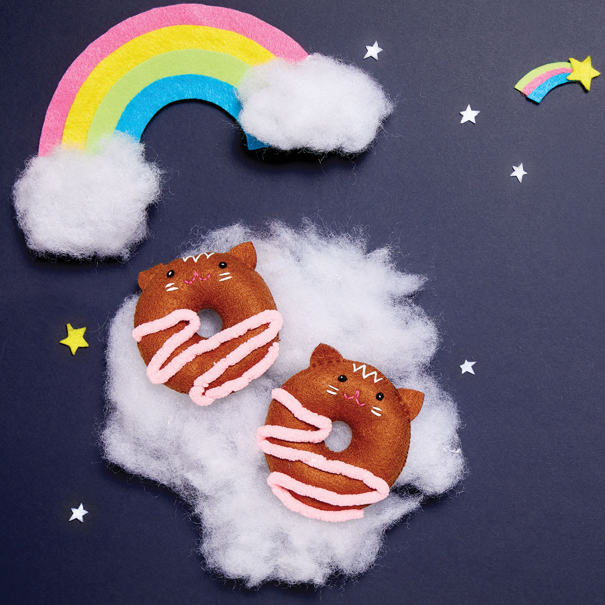 Sew Your Own Donut Animals - 2 Plush Donut Kittens with Rainbow