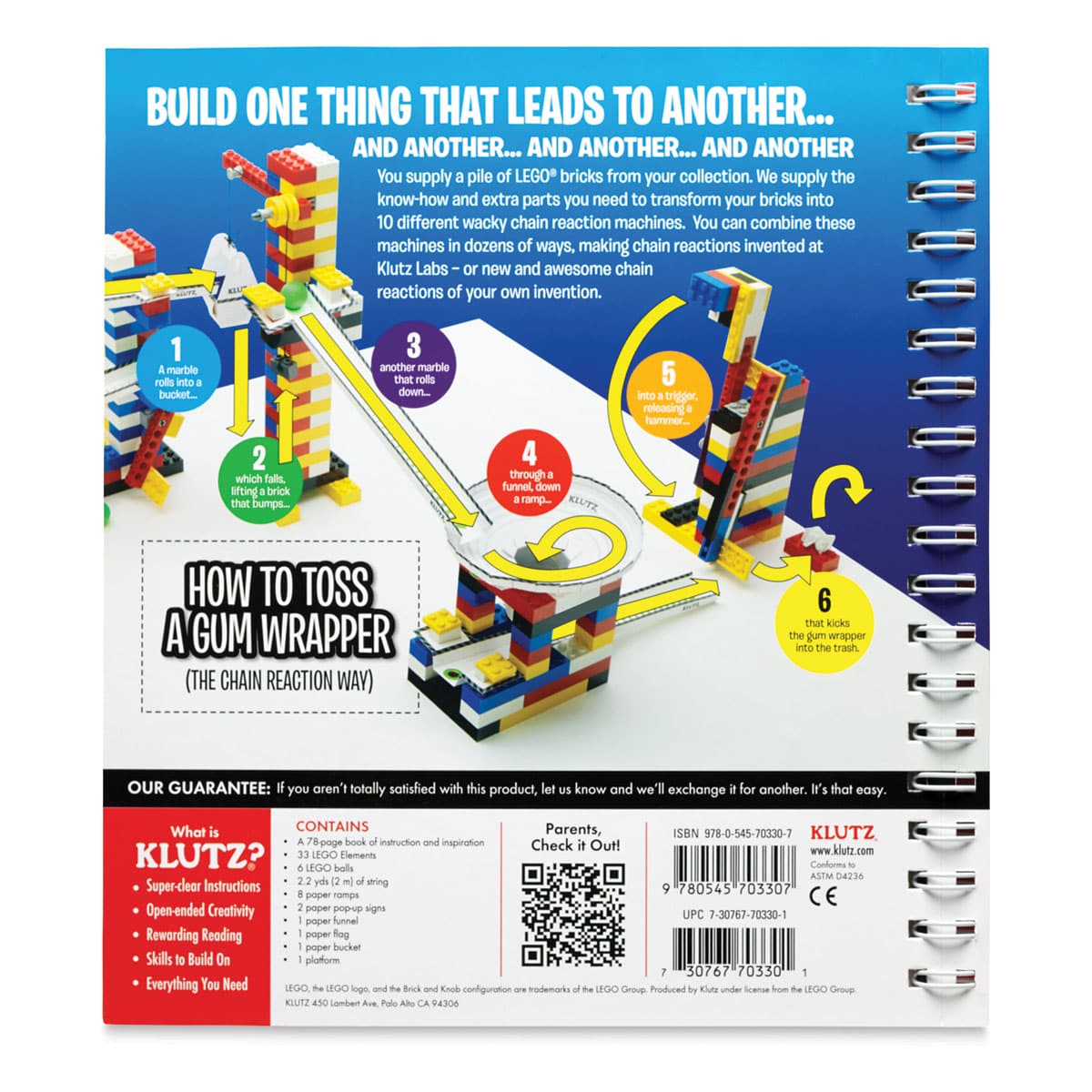 Klutz Lego Chain Reactions Kit (back of packaging)