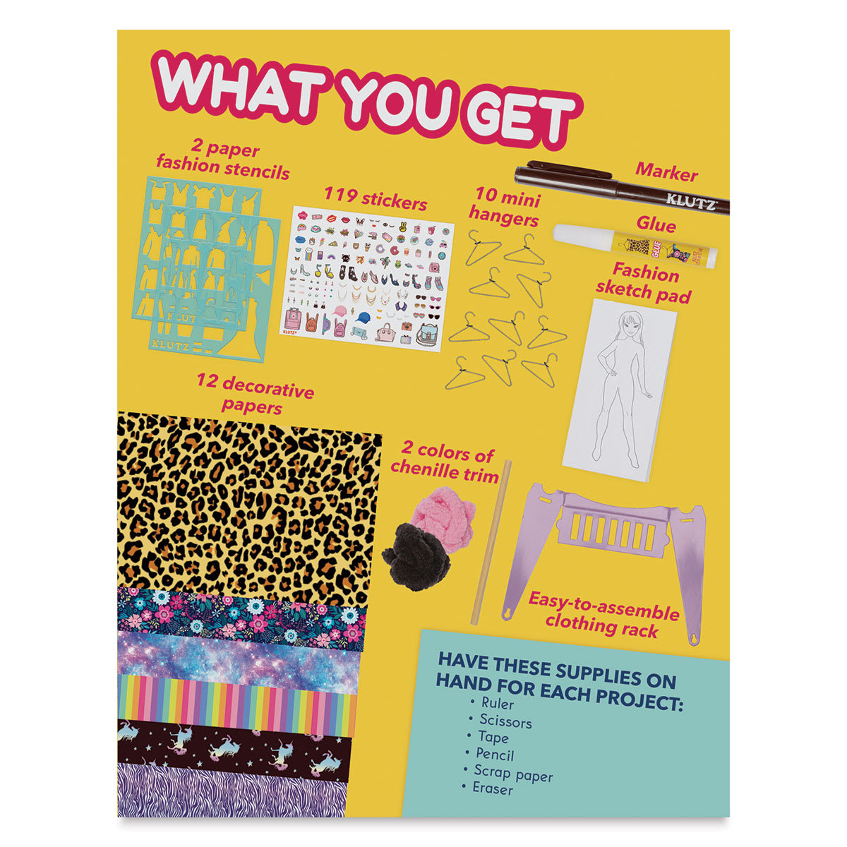 Klutz Tiny Fashion Studio Kit (back of packaging)