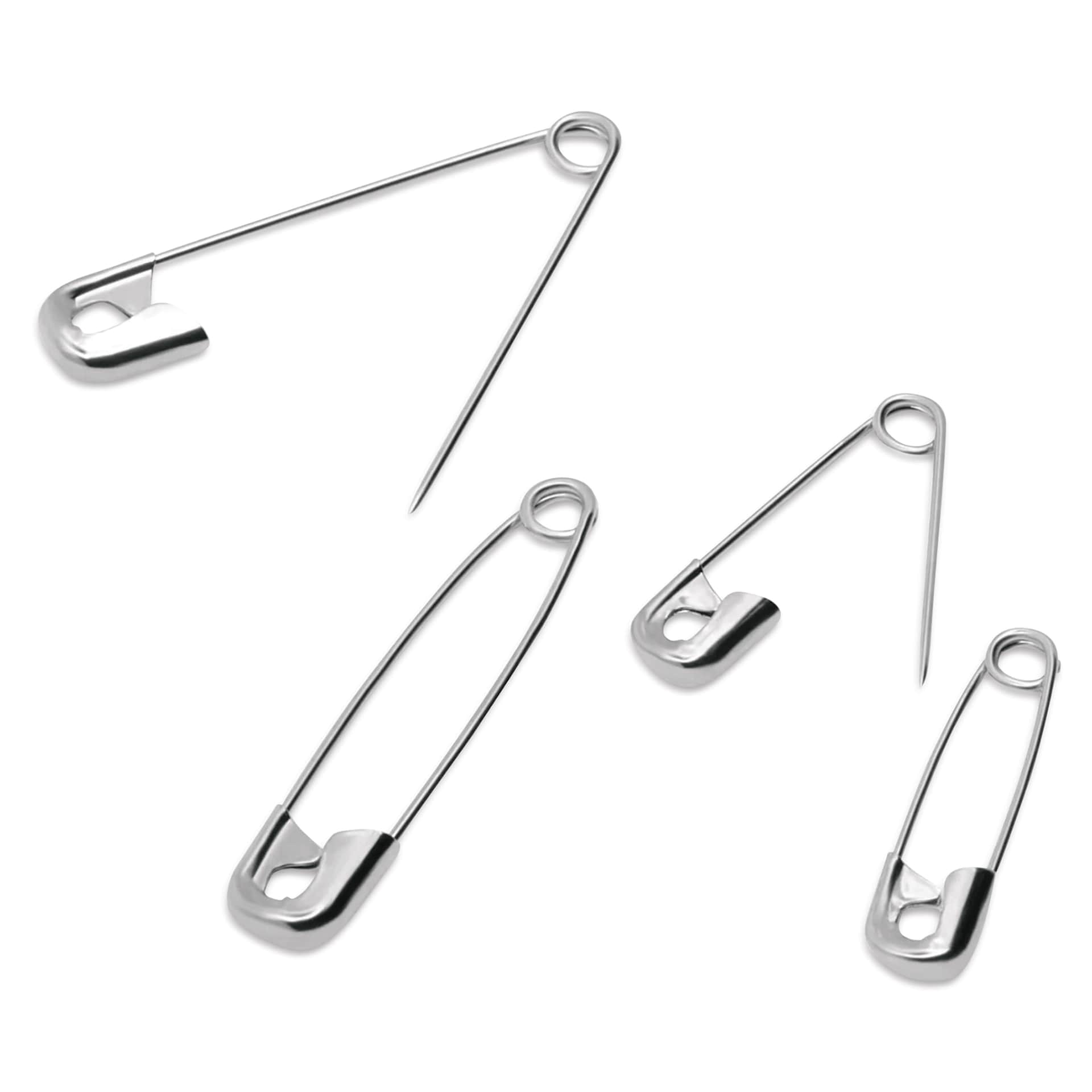 Dritz Safety Pins, two opened and two closed pins of different sizes