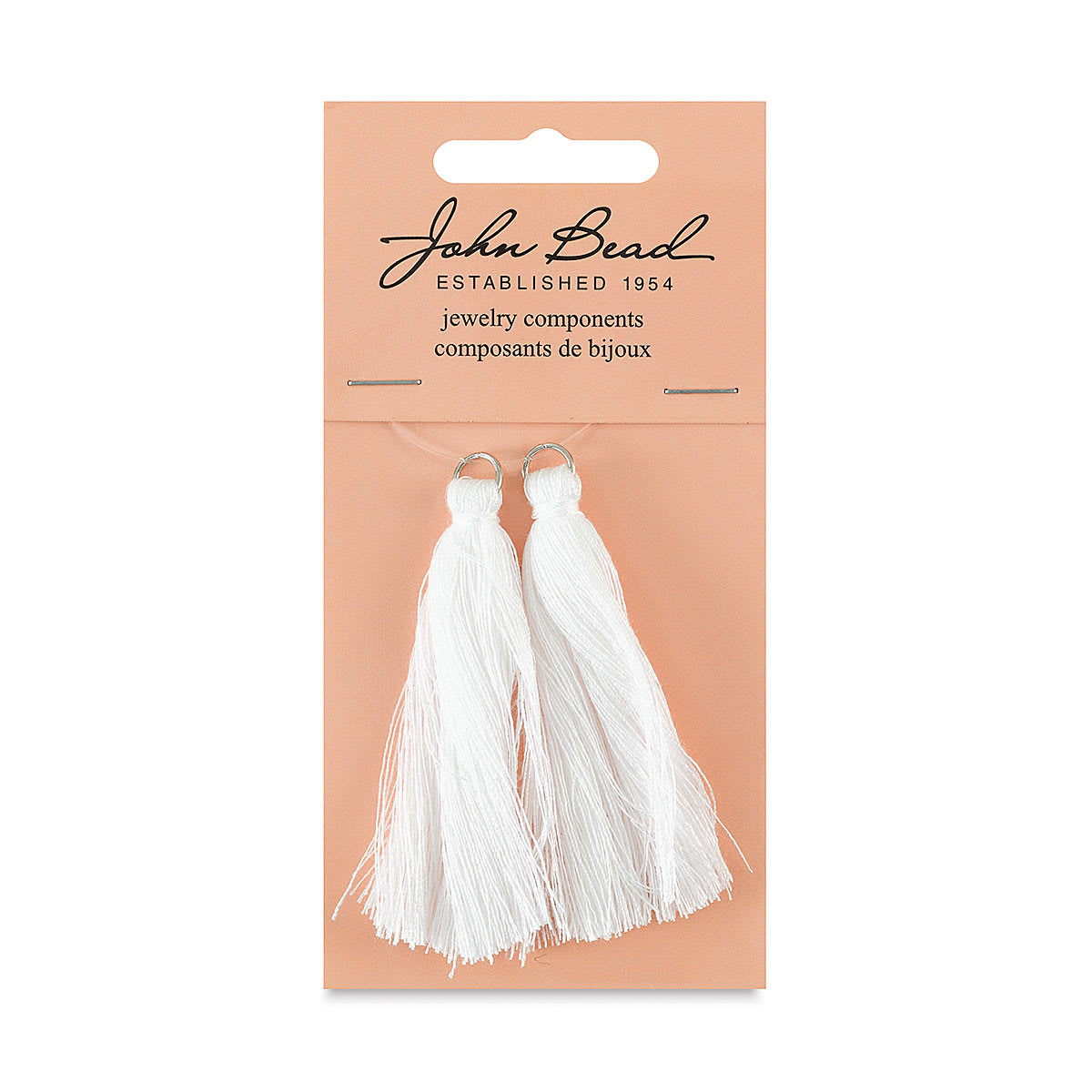 John Bead Cotton Tassels - White, Pkg of 2, 2-1/4" L