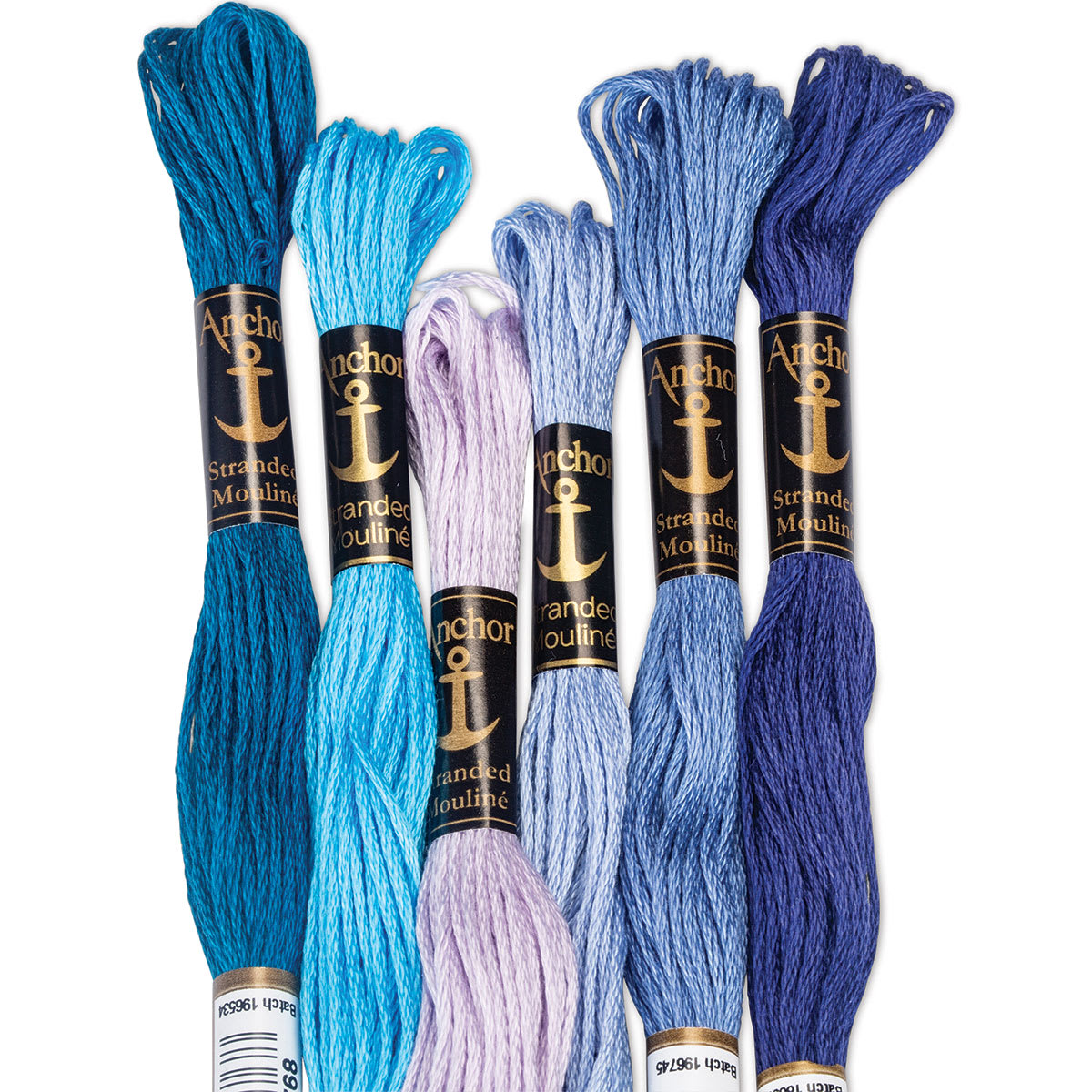 Anchor Cotton Embroidery Floss - Top view of range of Blue Colors offered shown together