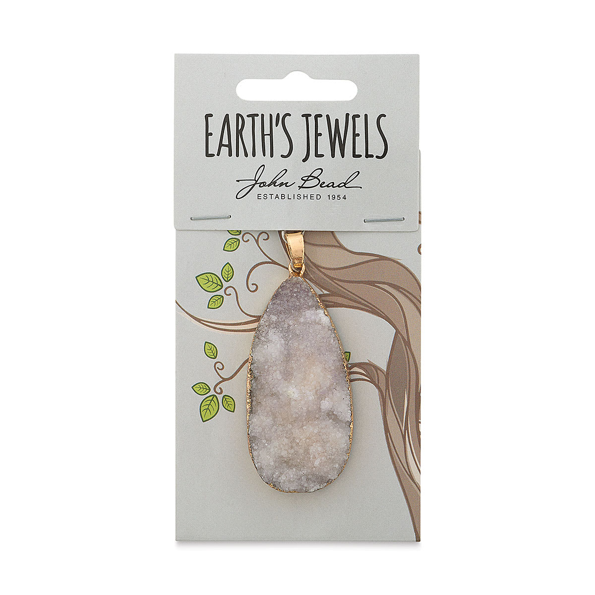 John Bead Earth's Jewels Semi-Precious Pendant - White, 50 mm