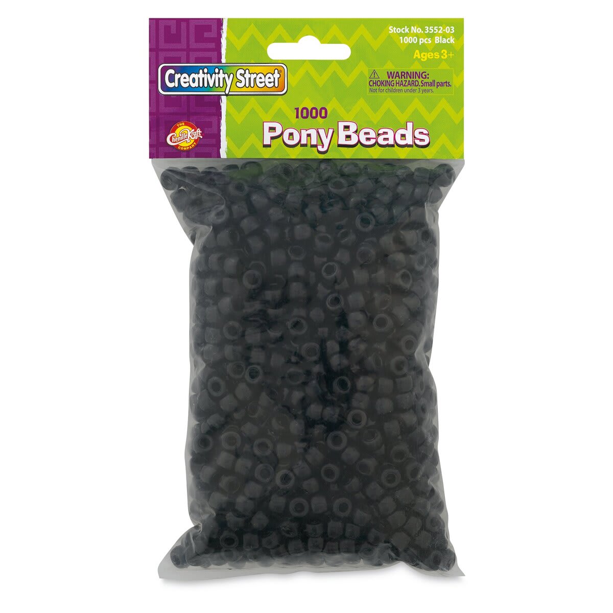 Creativity Street Plastic Pony Beads - Black, Pkg of 1000, front of the packaging