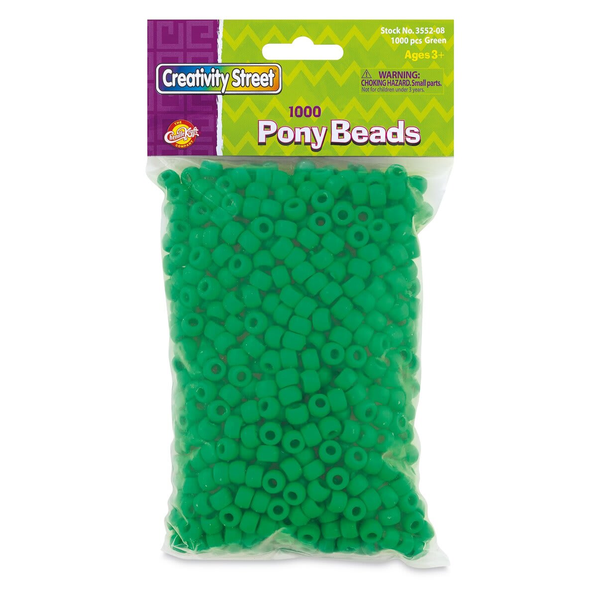 Creativity Street Plastic Pony Beads - Green, Pkg of 1000, front of the packaging