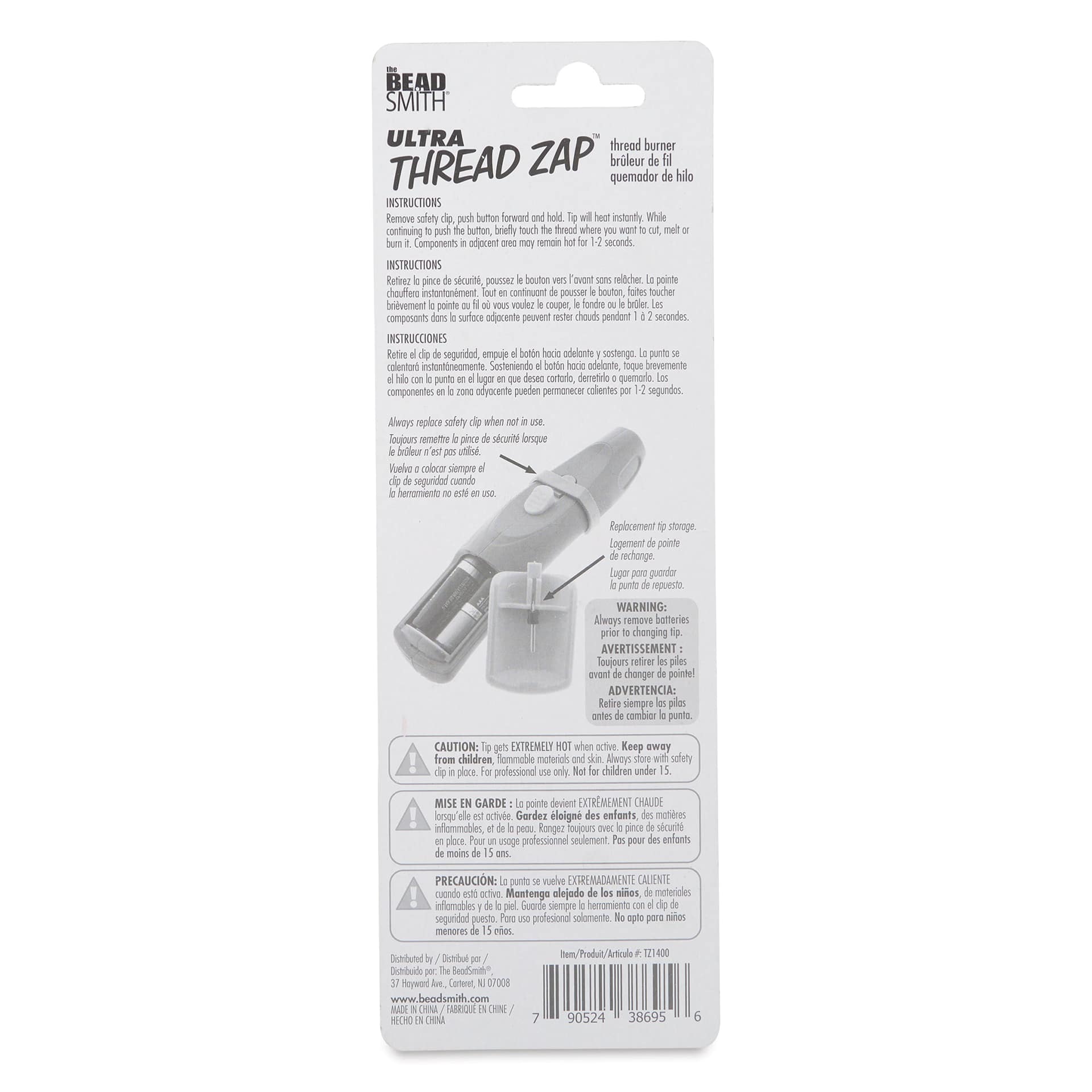 Beadsmith Ultra Thread Zap - Thread Burner, back of the packaging