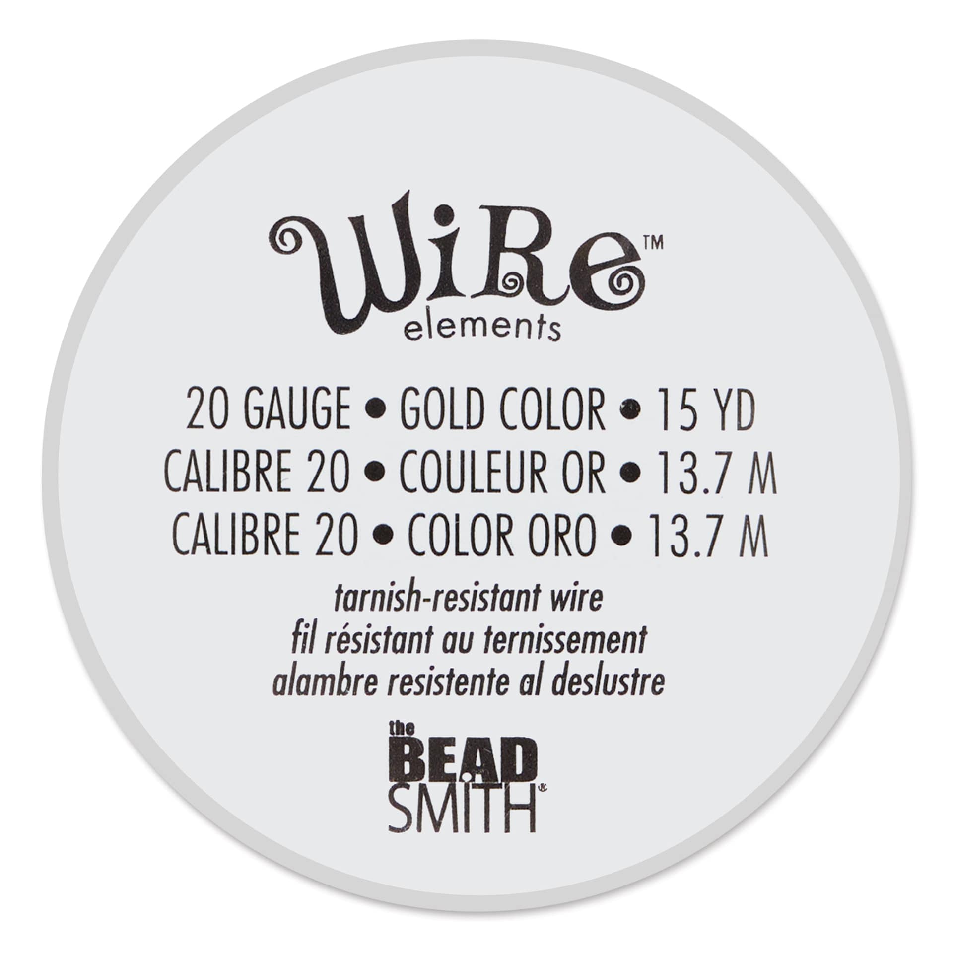 Beadsmith Wire Elements Tarnish-Resistant Wire - Gold, side of the spool showing dimensions
