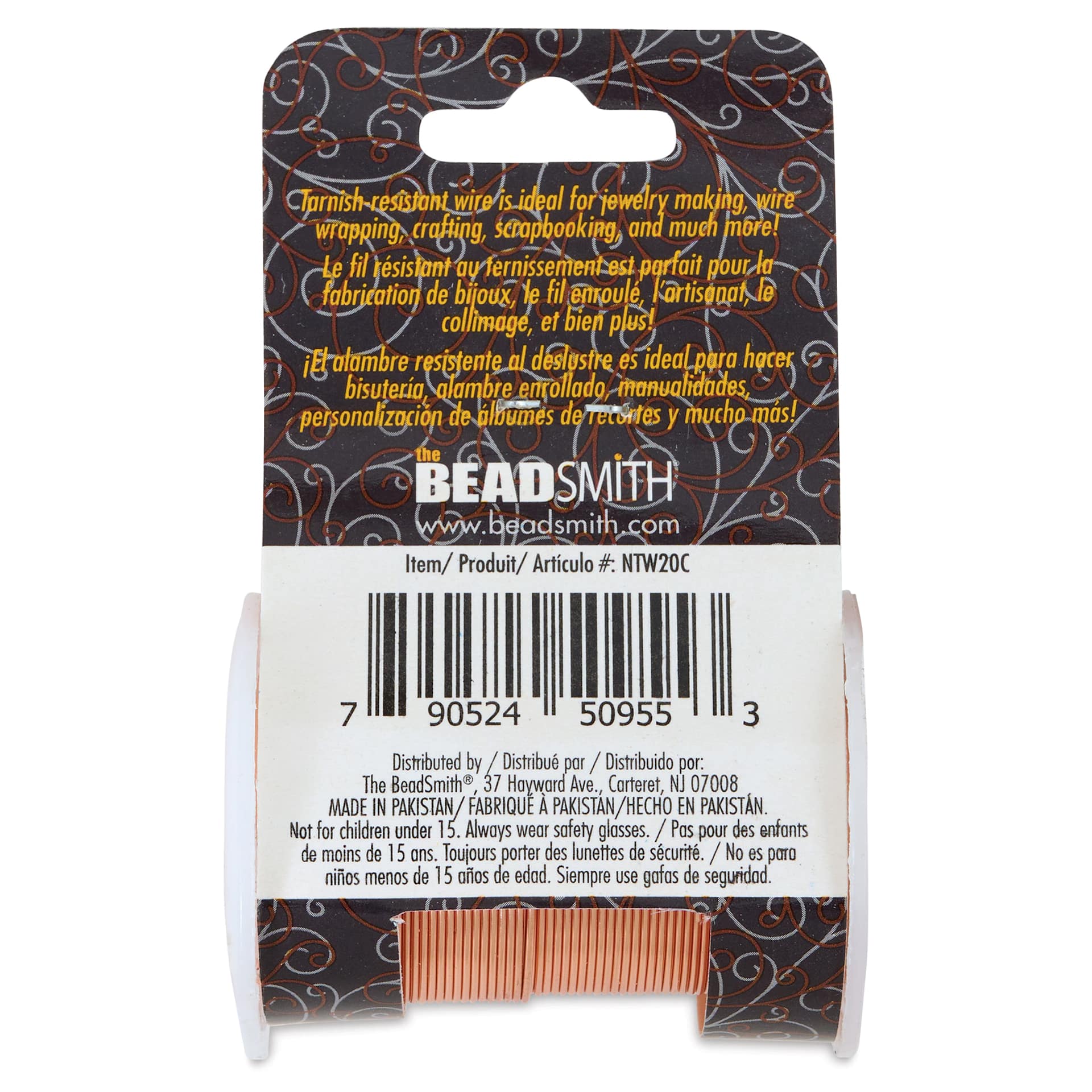 Beadsmith Wire Elements Tarnish-Resistant Wire - Copper, back of the packaging