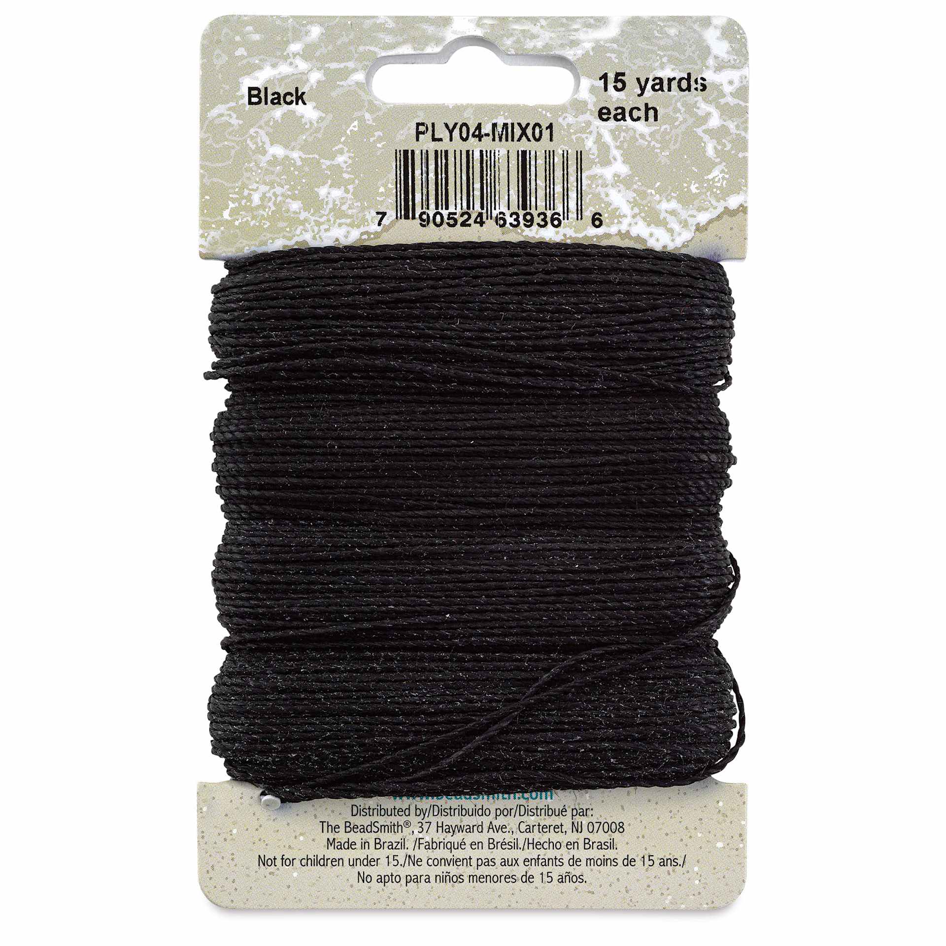 Beadsmith Knot-It Waxed Brazilian Cord - Black, Pkg of 4, back of the packaging