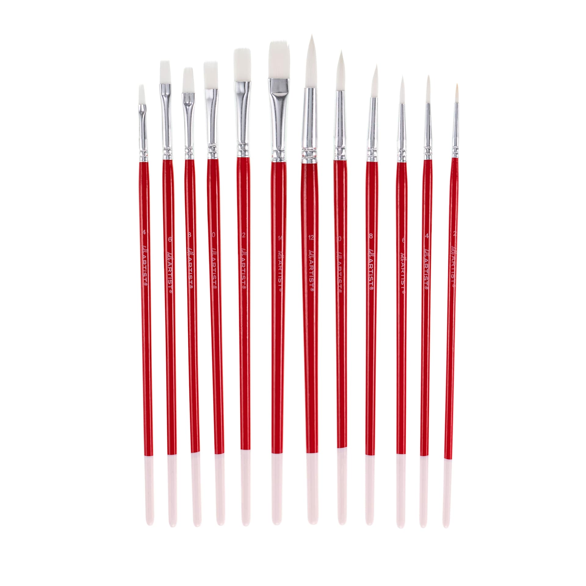 Hello Artist White Taklon Long Handle Brushes, Set of 12