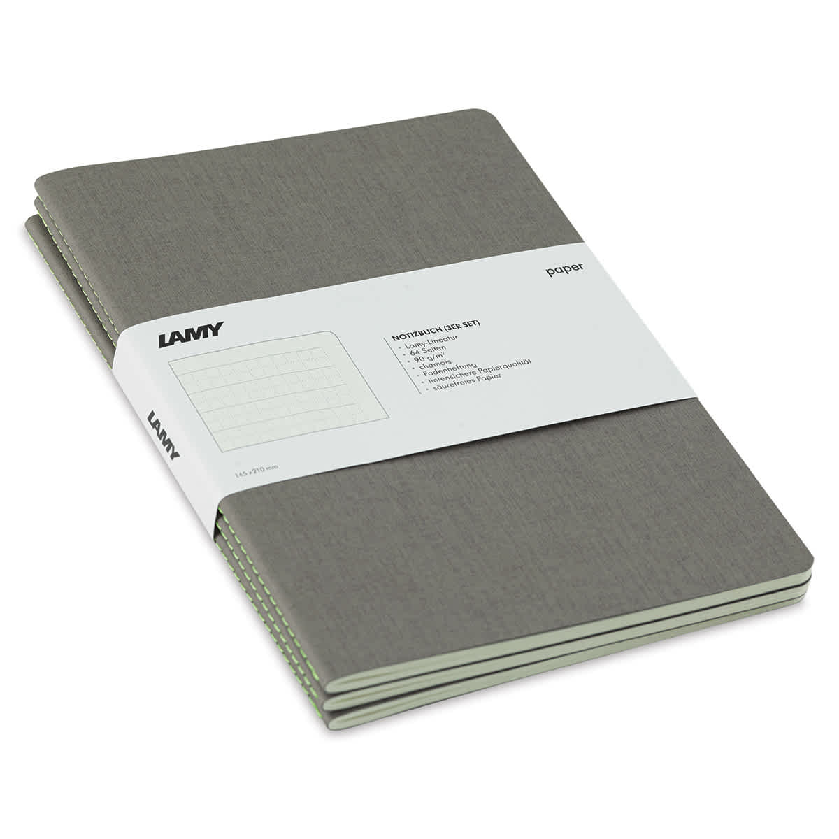Lamy Booklets - Grey, 21 cm x 14.5 cm, Pkg of 3 (side view of pack) Lamy Booklets - Grey, 21 cm x 14.5 cm, Pkg of 3 (side view of pack)
