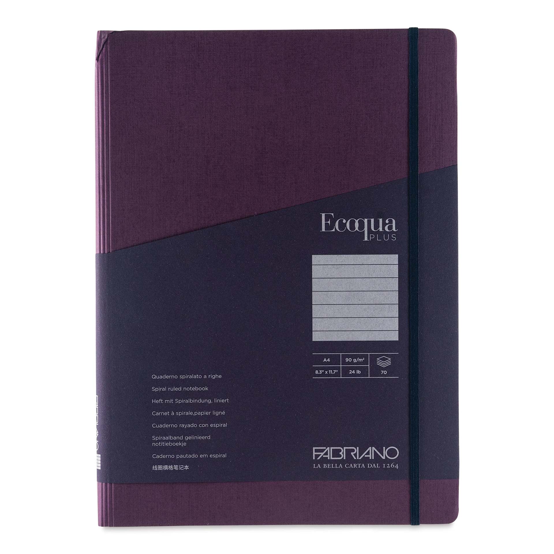 Fabriano Ecoqua Plus Hidden Spiral-Bound Notebook - Wine, 11-7/10" x 8-1/4", Ruled, front cover