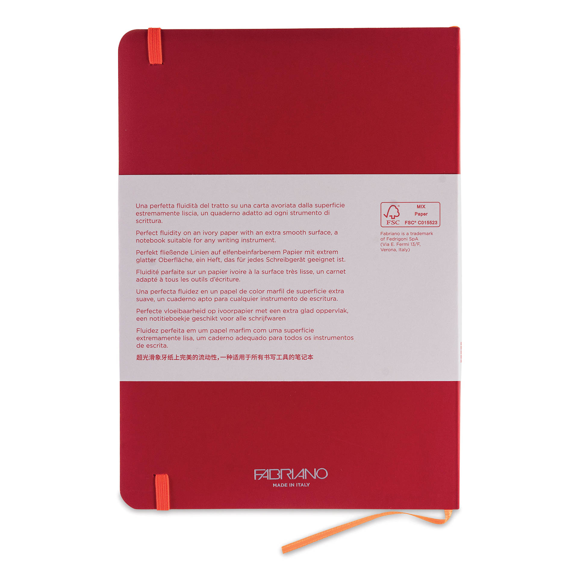 Fabriano Ispira Soft-Cover Notebook - Red, 5-4/5" x 8-1/4", Ruled, back cover