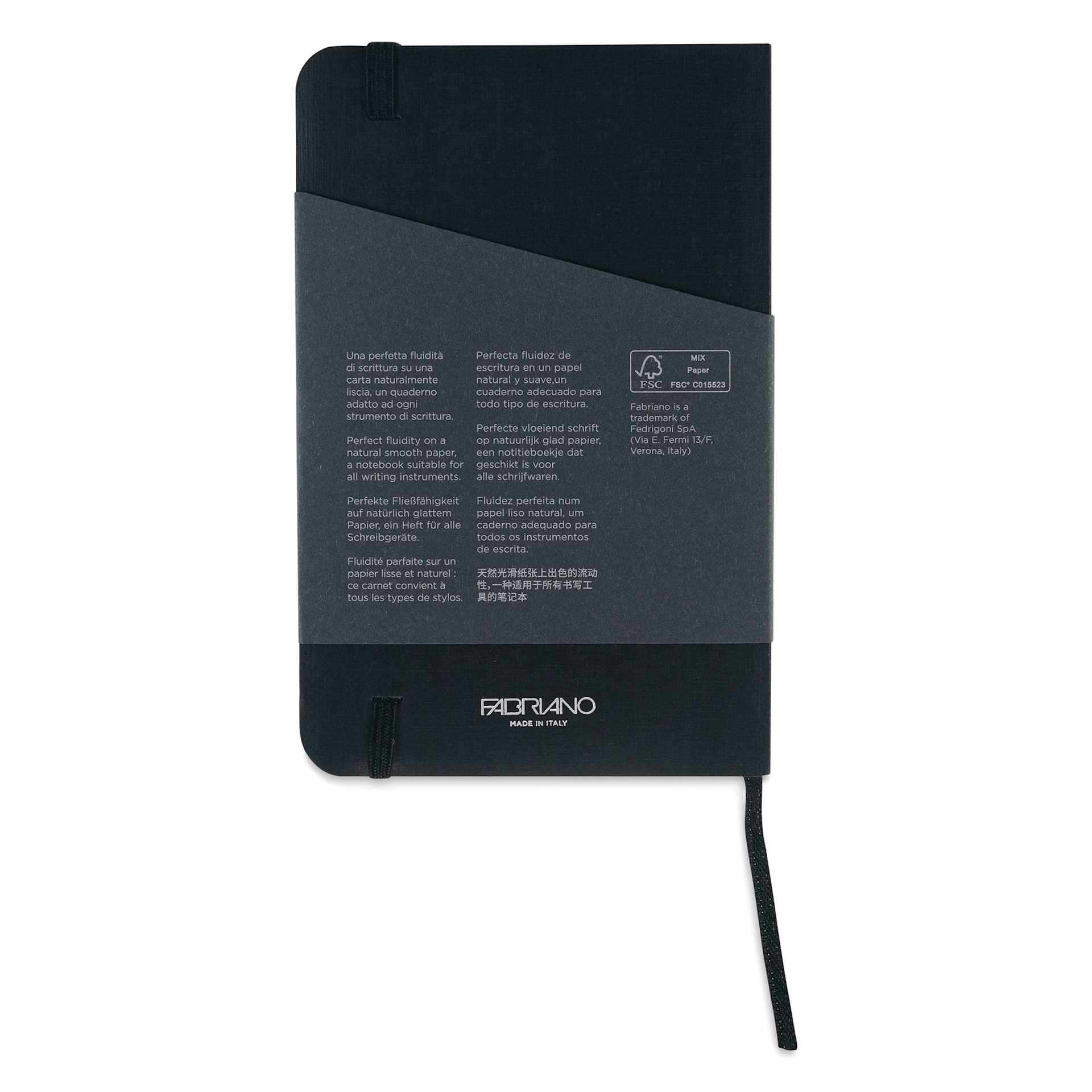Fabriano EcoQua Plus Stitch-Bound Notebook - Black, 3-1/2" x 5-1/2", Grid, back cover