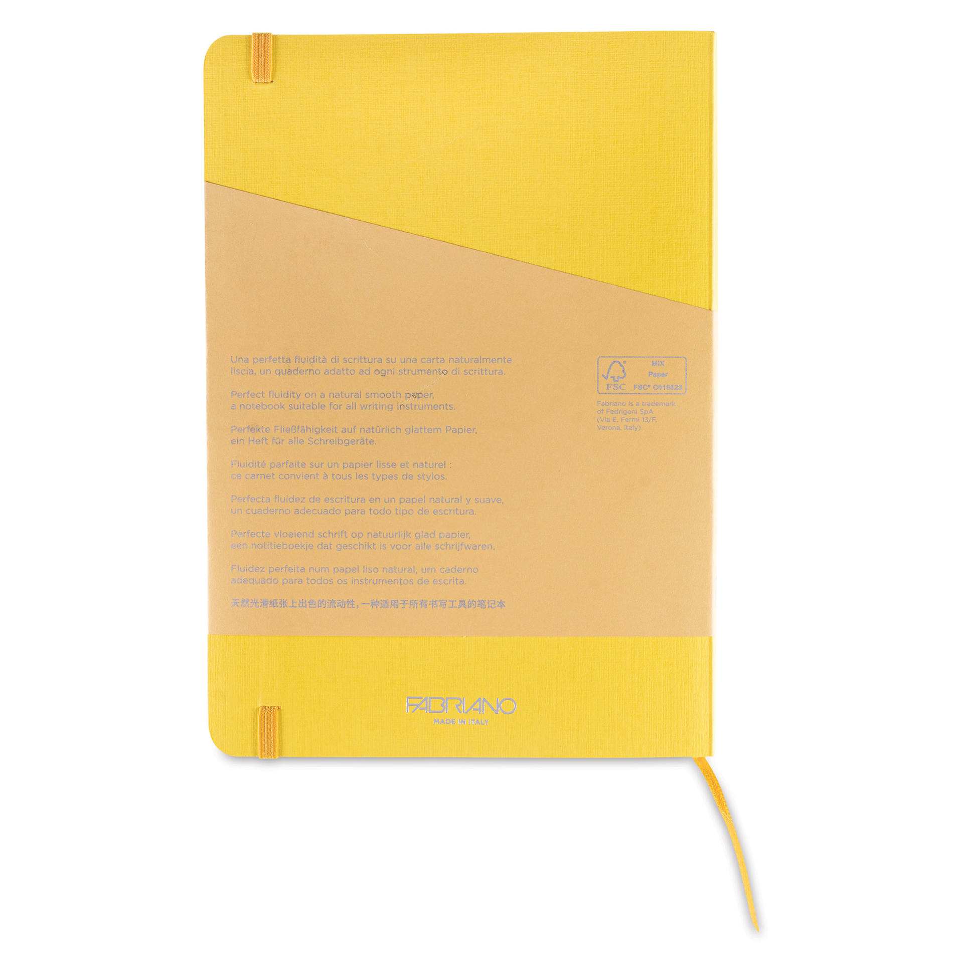 Fabriano EcoQua Plus Stitch-Bound Notebook - Yellow, 5-4/5" x 8-1/4", Grid, back cover