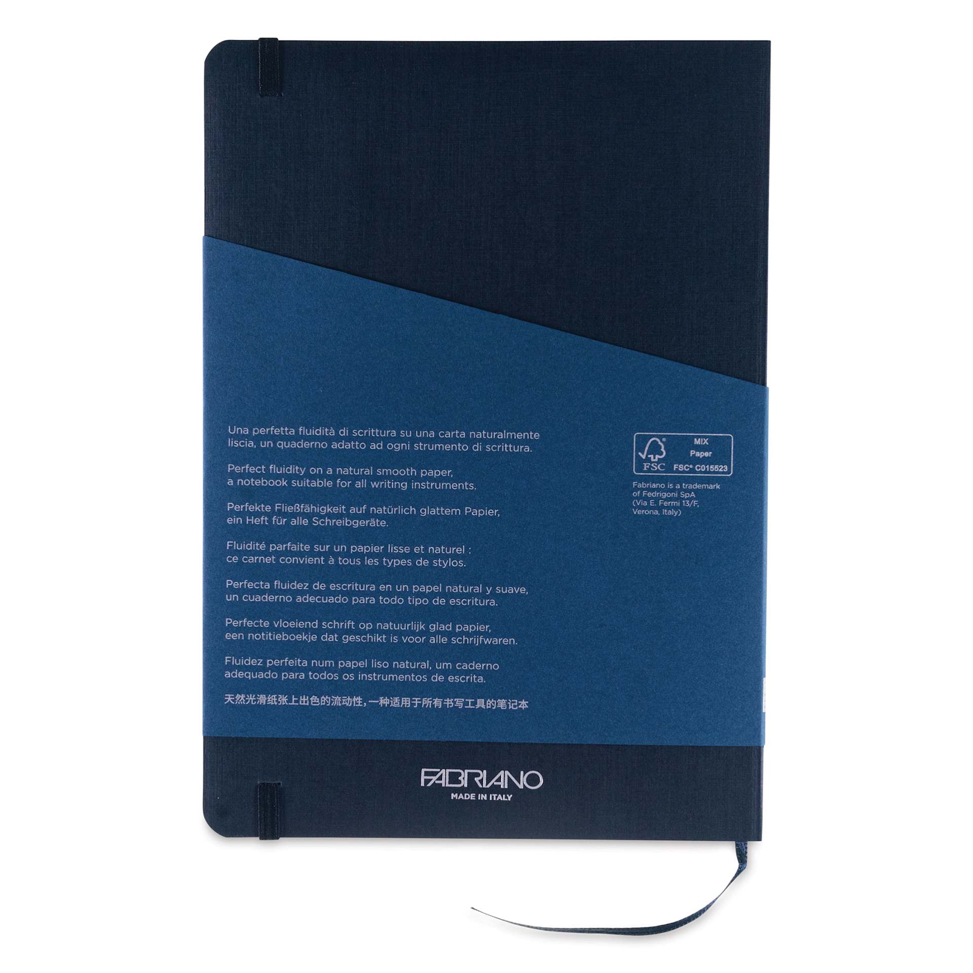 Fabriano EcoQua Plus Stitch-Bound Notebook - Navy, 5-4/5" x 8-1/4", Dot Grid, back cover