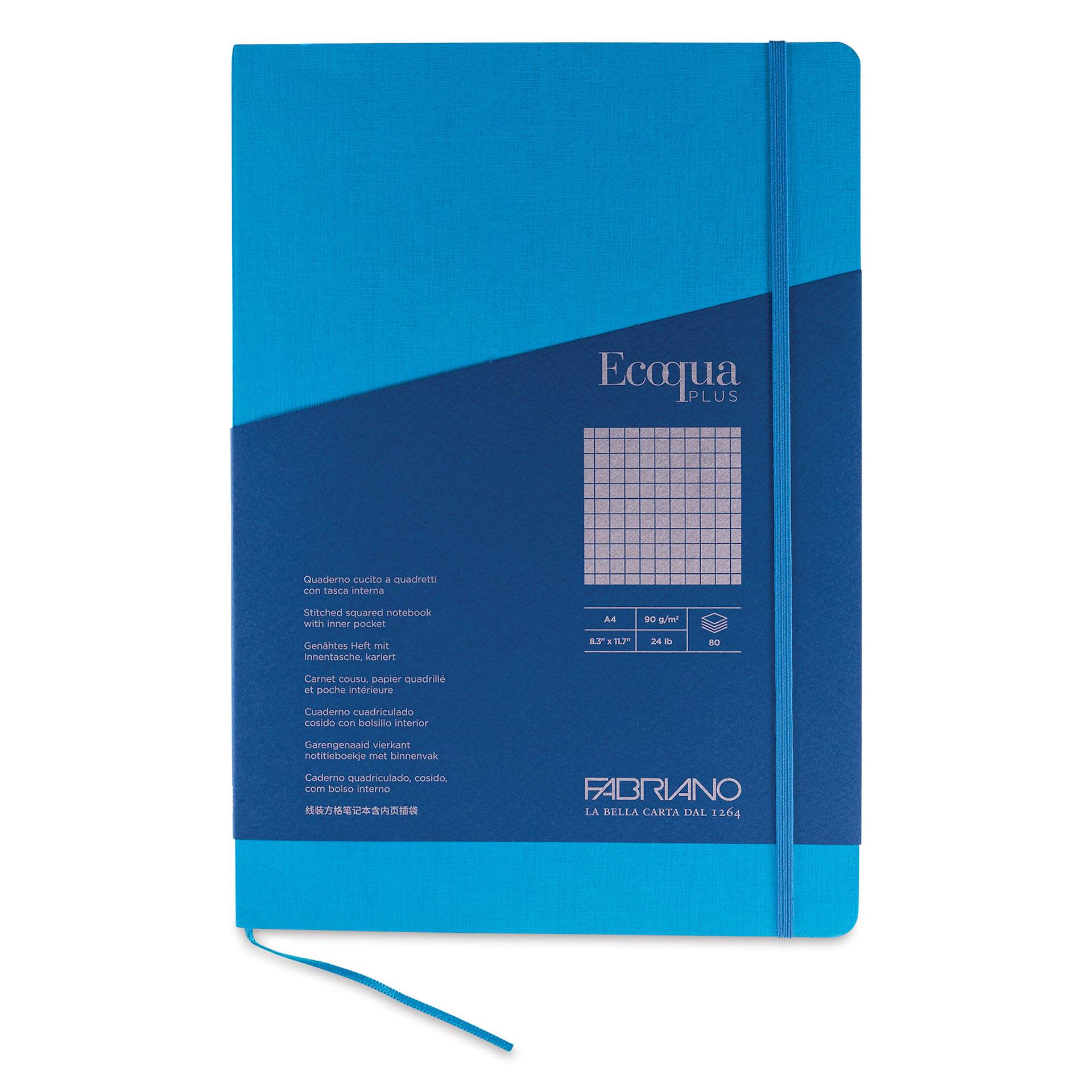 Fabriano EcoQua Plus Stitch-Bound Notebook - Turquoise, 8-1/4" x 11-3/4", Grid, front cover