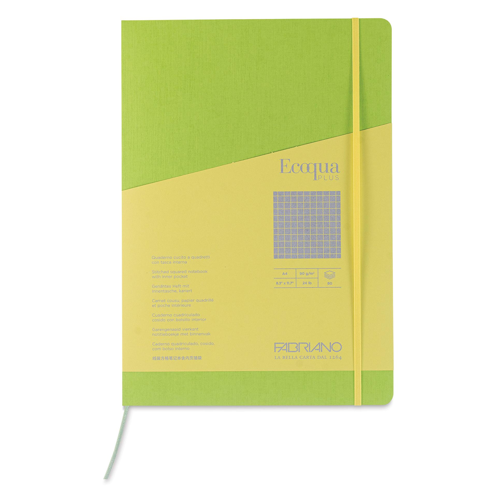 Fabriano EcoQua Plus Stitch-Bound Notebook - Lime, 8-1/4" x 11-3/4", Grid, front cover