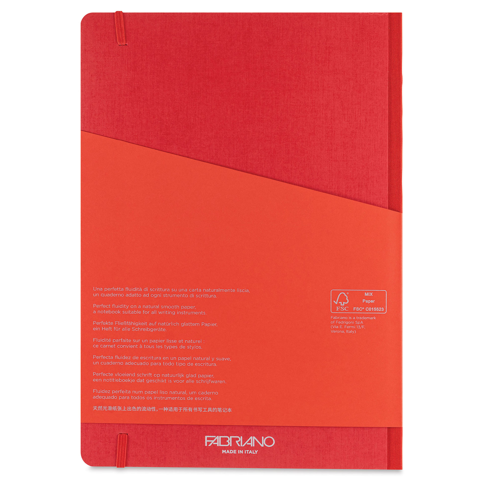 Fabriano Ecoqua Plus Fabric-Bound Notebook - Red, 8-1/4" x 11-7/10", Lined, back cover