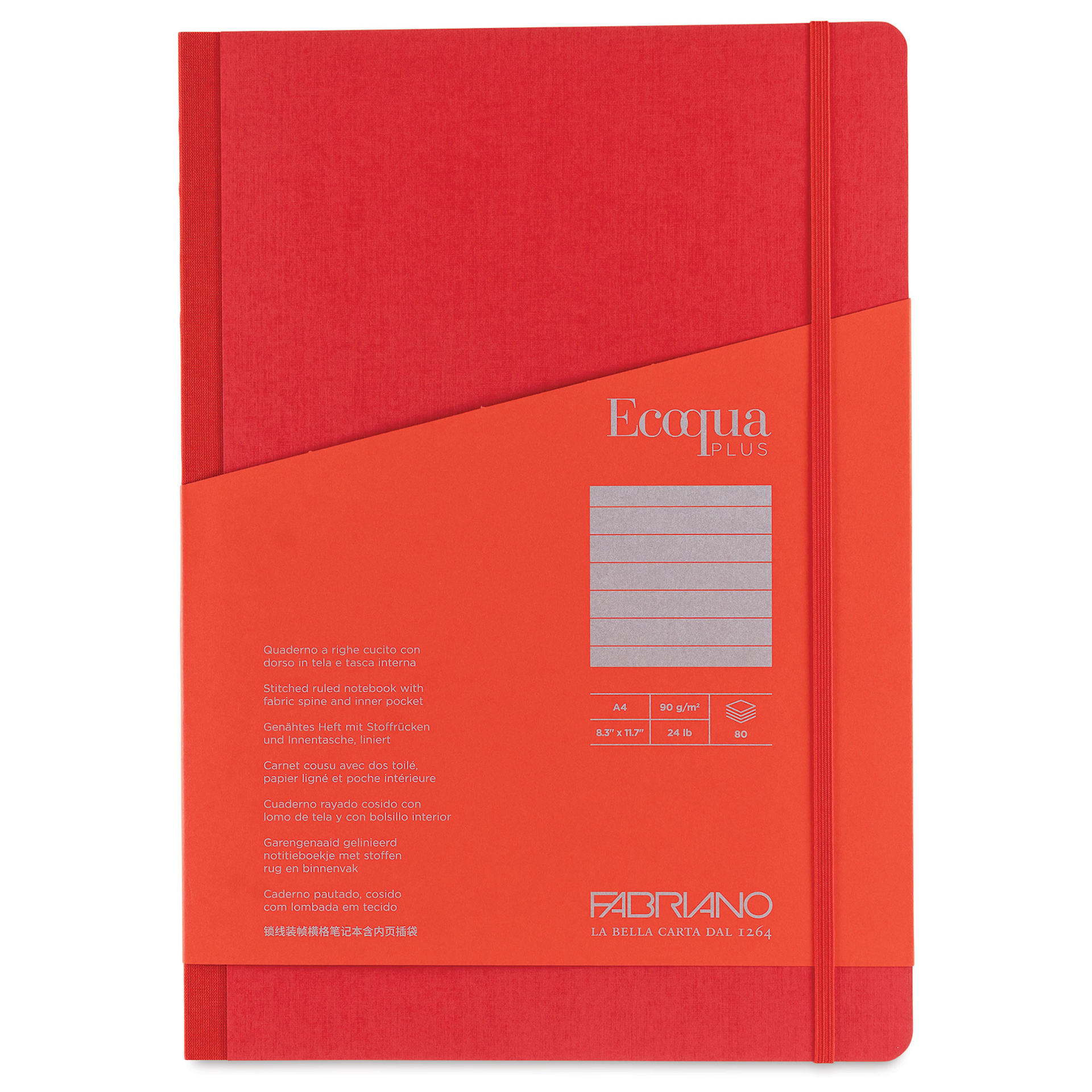 Fabriano Ecoqua Plus Fabric-Bound Notebook - Red, 8-1/4" x 11-7/10", Lined, front cover