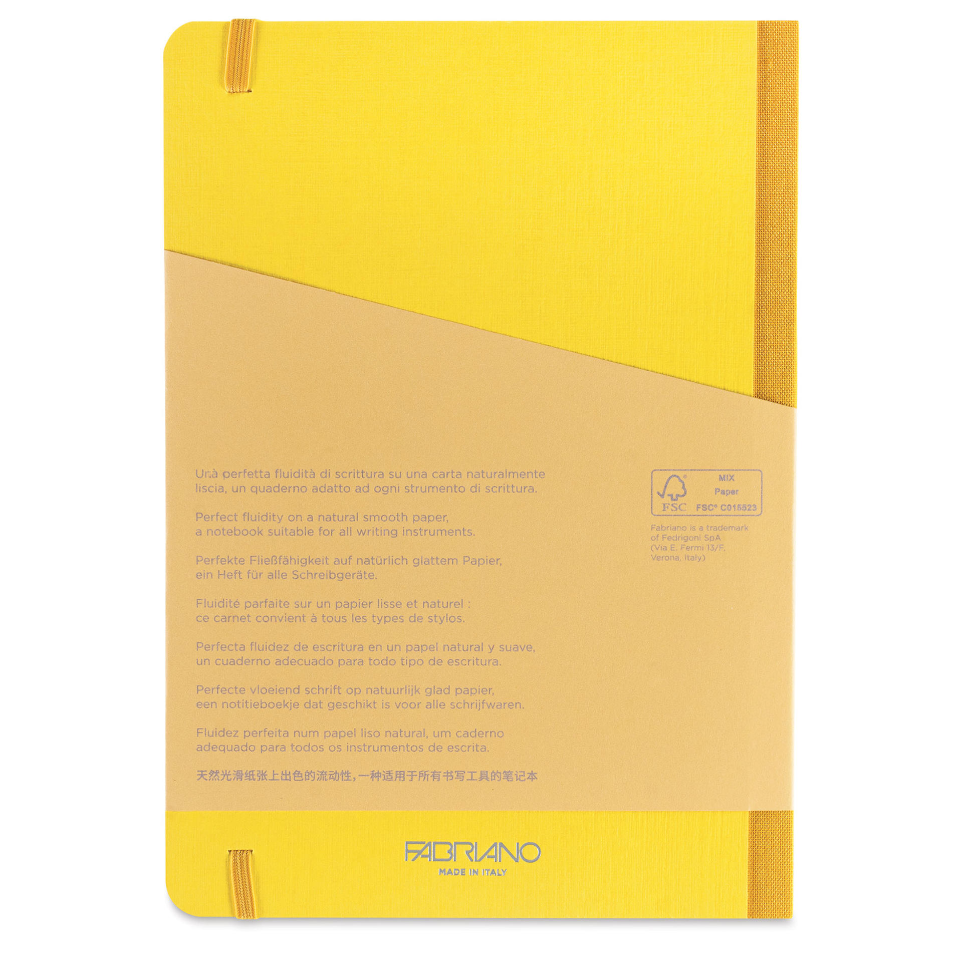 Fabriano Ecoqua Plus Fabric-Bound Notebook - Yellow, 5-4/5" x 8-1/4", Dot Grid, back cover
