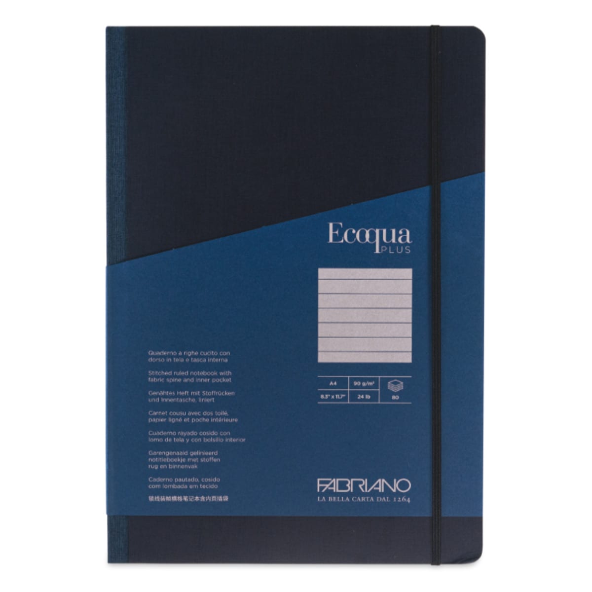 Fabriano Ecoqua Plus Fabric-Bound Notebook - Navy, 8-1/4" x 11-7/10", Lined, front cover
