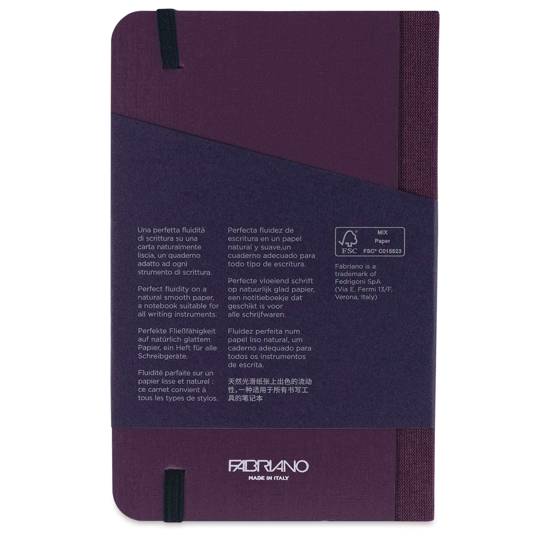 Fabriano Ecoqua Plus Fabric-Bound Notebook - Wine, 3-1/2" x 5-1/2", Dot Grid, back cover