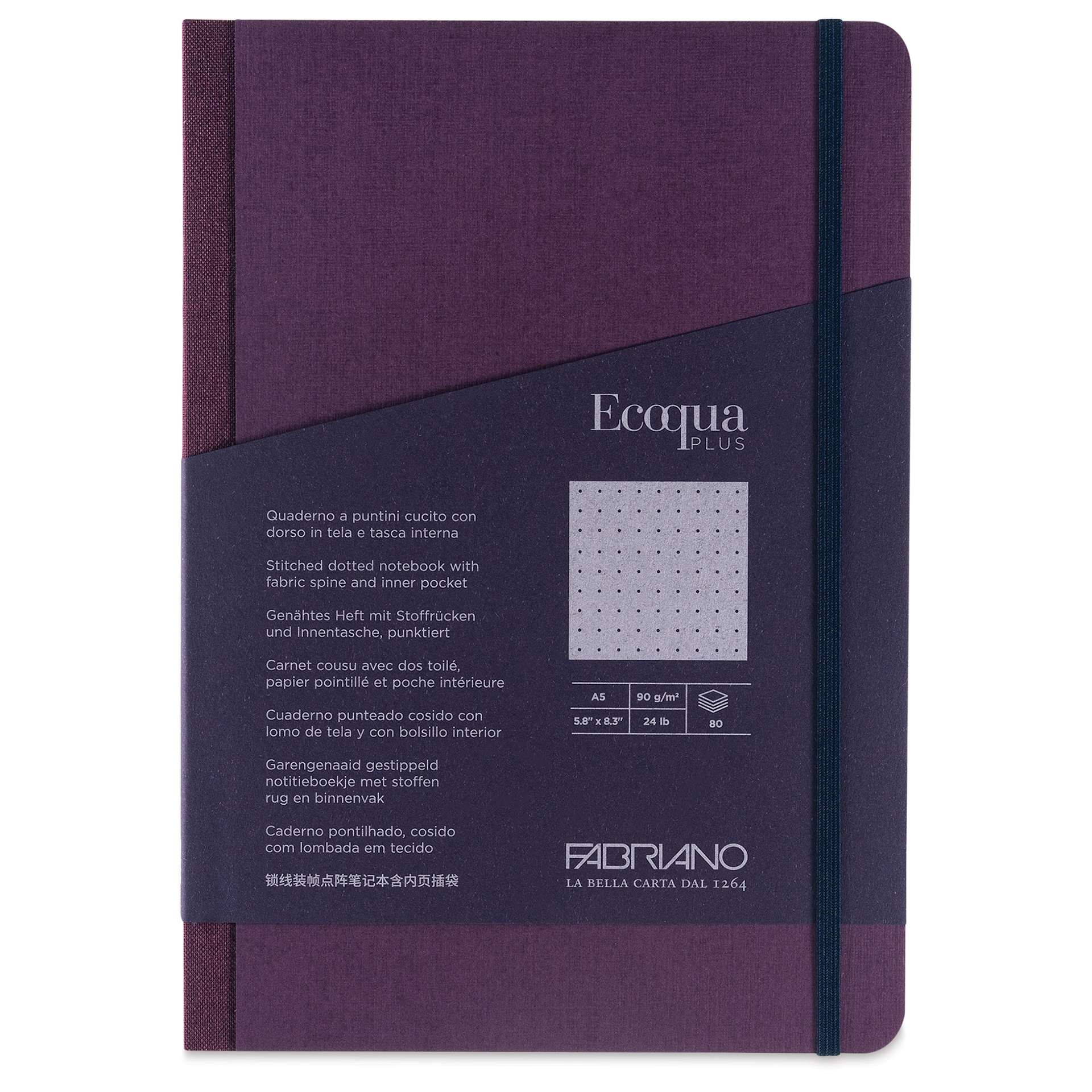 Fabriano Ecoqua Plus Fabric-Bound Notebook - Wine, 5-4/5" x 8-1/4", Dot Grid, front cover