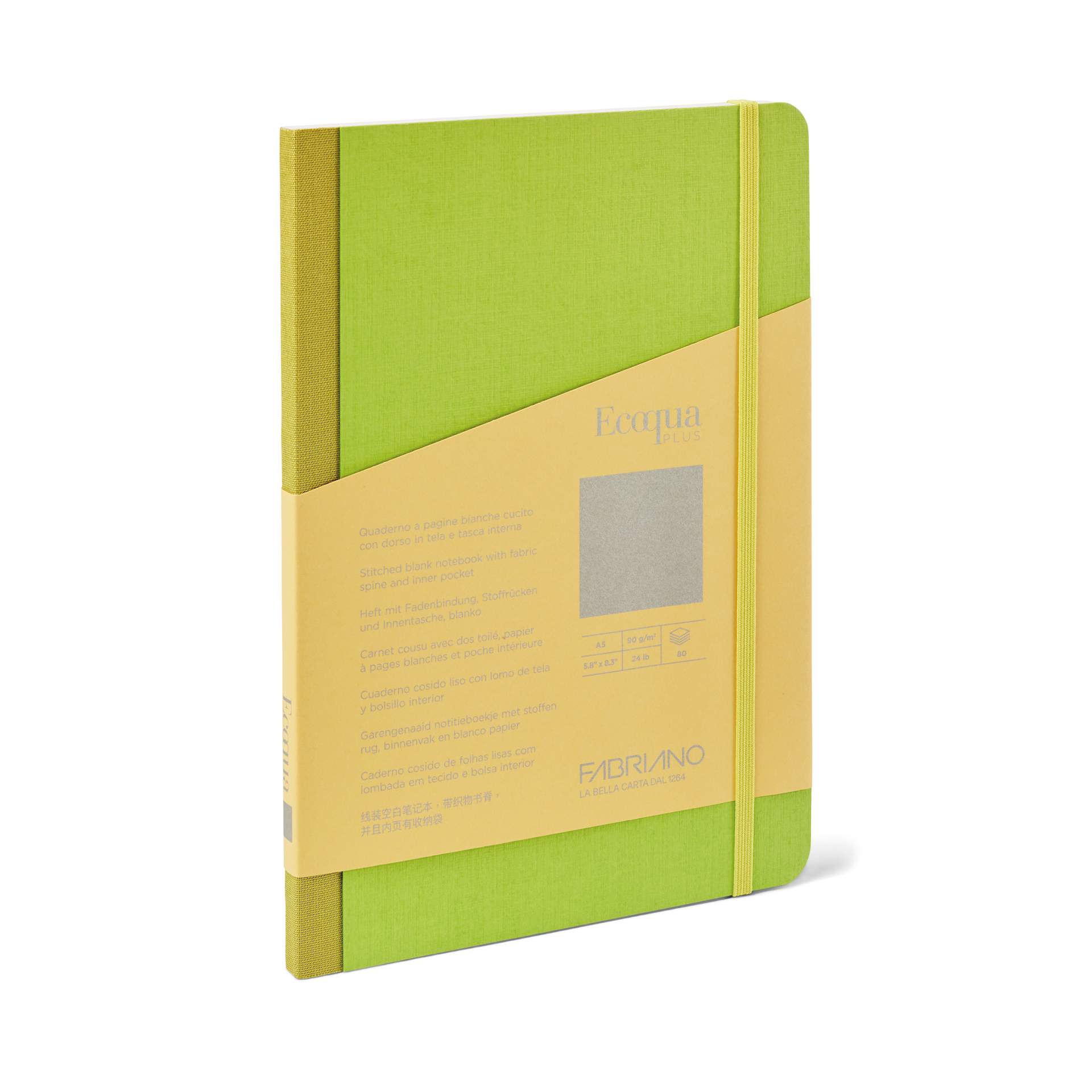 Fabriano Ecoqua Plus Fabric Blank A5 Notebook, 80 Sheets, Lime